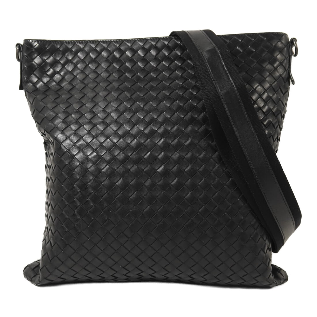 Black Calfskin Shoulder Bag by Bottega Veneta for Men: Black Calfskin Shoulder Bag by Bottega Veneta for Men This BOTTEGA VENETA shoulder bag is crafted from black calfskin leather, offering a sleek and refined look. Designed for men, it features a regula