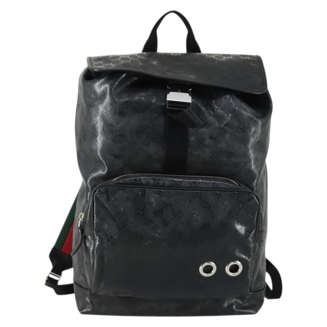 Gucci GG Imprime Canvas Black Buckle Backpack Unisex: Gucci GG Imprime Canvas Black Buckle Backpack Unisex This Gucci Buckle Backpack features a GG Imprime design crafted from black canvas. Designed for unisex use, the backpack shows significant signs of