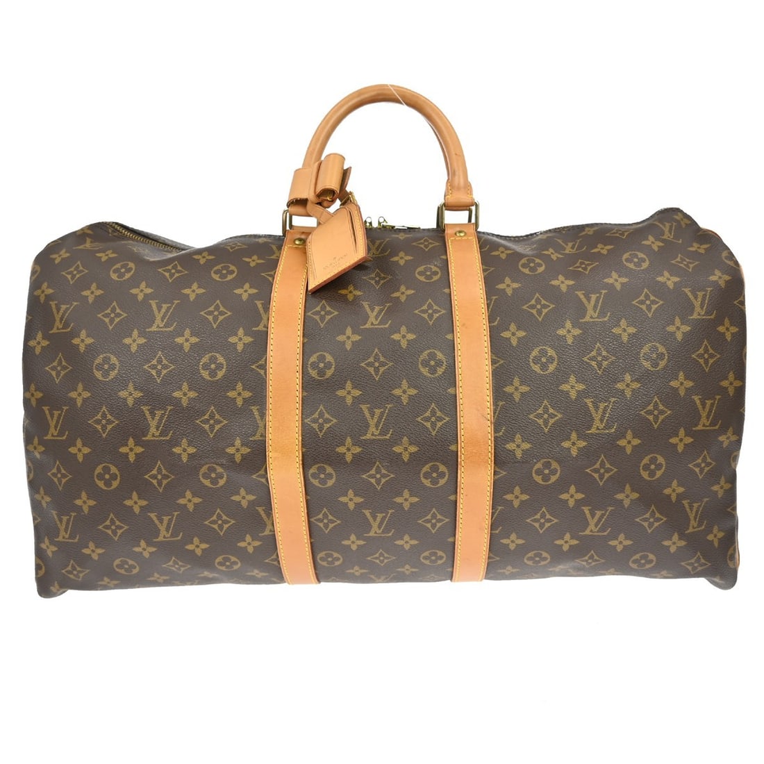 Louis Vuitton Keepall 55 Monogram Canvas Large Travel Duffle Bag M41424: Louis Vuitton Keepall 55 Monogram Canvas Large Travel Duffle Bag M41424 This Louis Vuitton Keepall 55 travel handbag features the signature monogram canvas leather exterior with beige double handles a