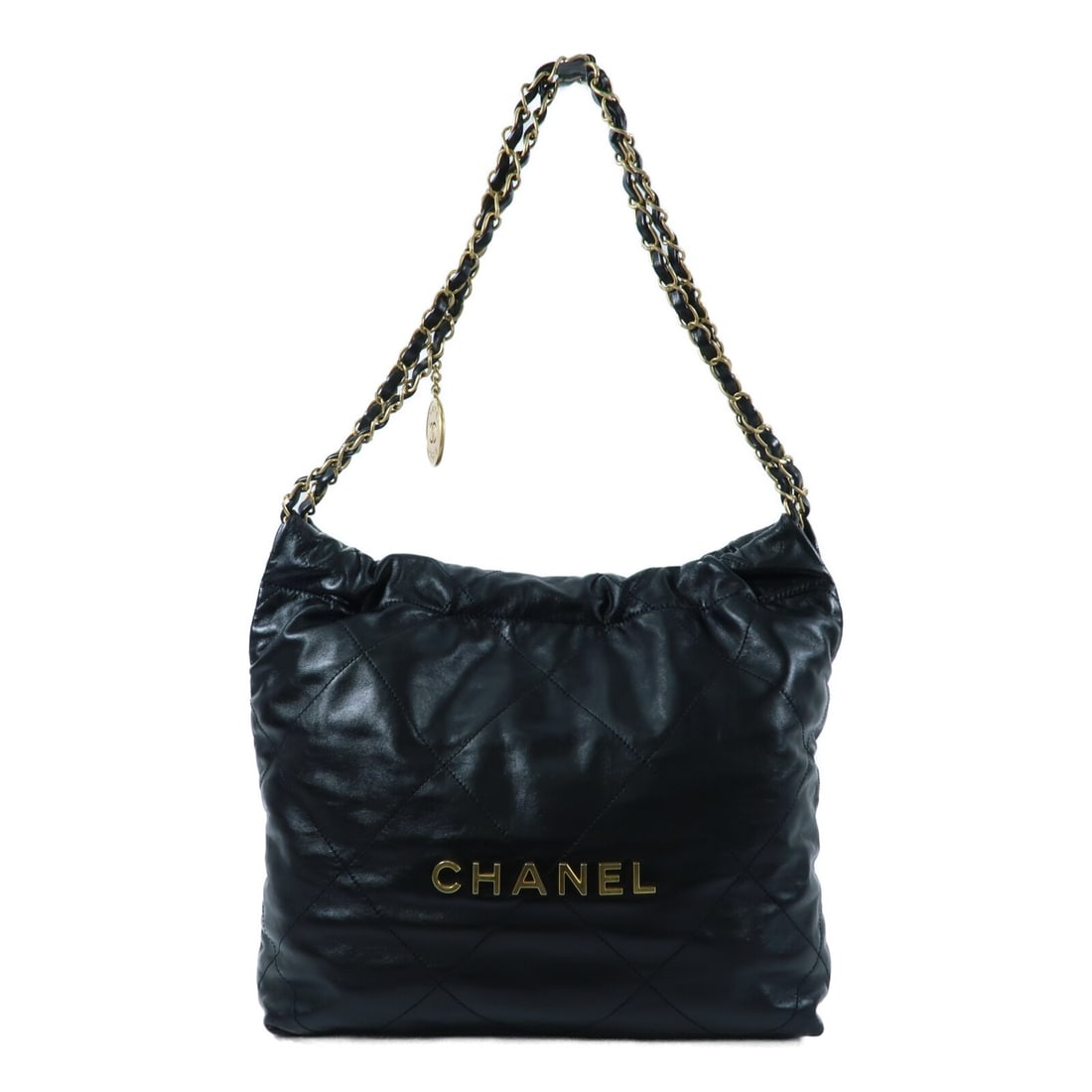 Chanel 22 Small Black Calfskin Leather Shoulder Bag with CC Gold Hardware: Chanel 22 Small Black Calfskin Leather Shoulder Bag with CC Gold Hardware This CHANEL 22 Small Shoulder Bag is crafted from black calfskin leather and features the iconic CC detail. Designed for women