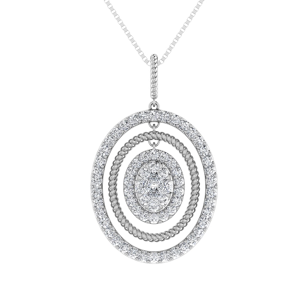 14K White Gold 1 Ct.Tw. Round Diamond Oval Shape Pendant: 14K White Gold 1 Ct.Tw. Round Diamond Oval Shape Pendant 14k White Gold Stone Color: G-h Stone Clarity: Si2 Unless otherwise specified, pendants that include a chain are paired with our standard 18-in