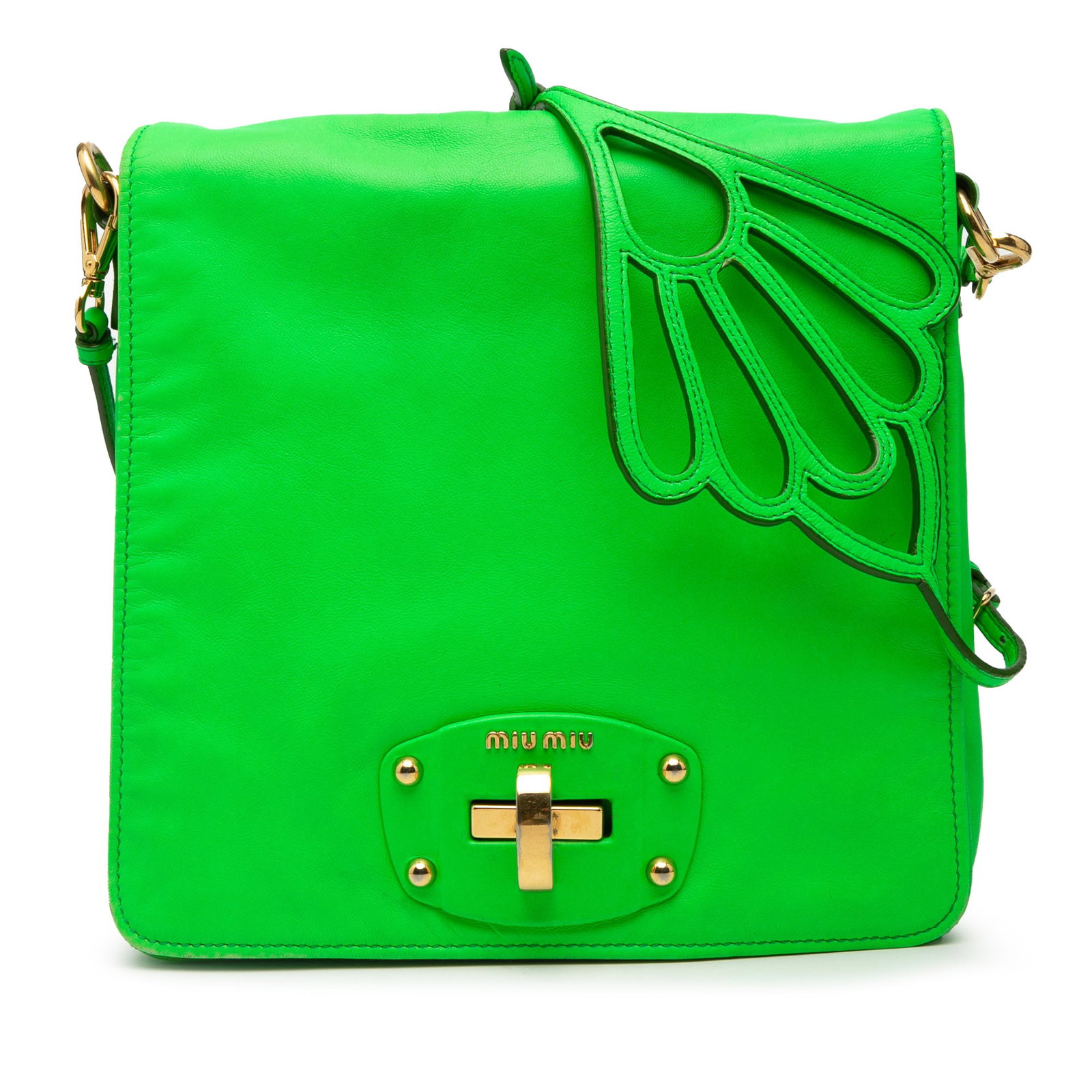 Miu Miu Green Leather Crossbody Bag with Wing Detail Strap (1 of 8)