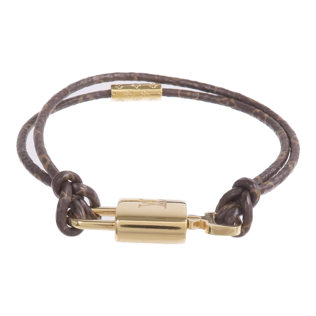 Lock It Again Monogram Brown Bracelet by Louis Vuitton: Lock It Again Monogram Brown Bracelet by Louis Vuitton This Louis Vuitton Lock It Again bracelet features a brown PVC coated canvas design with metal accents. Designed for women, it does not contain a