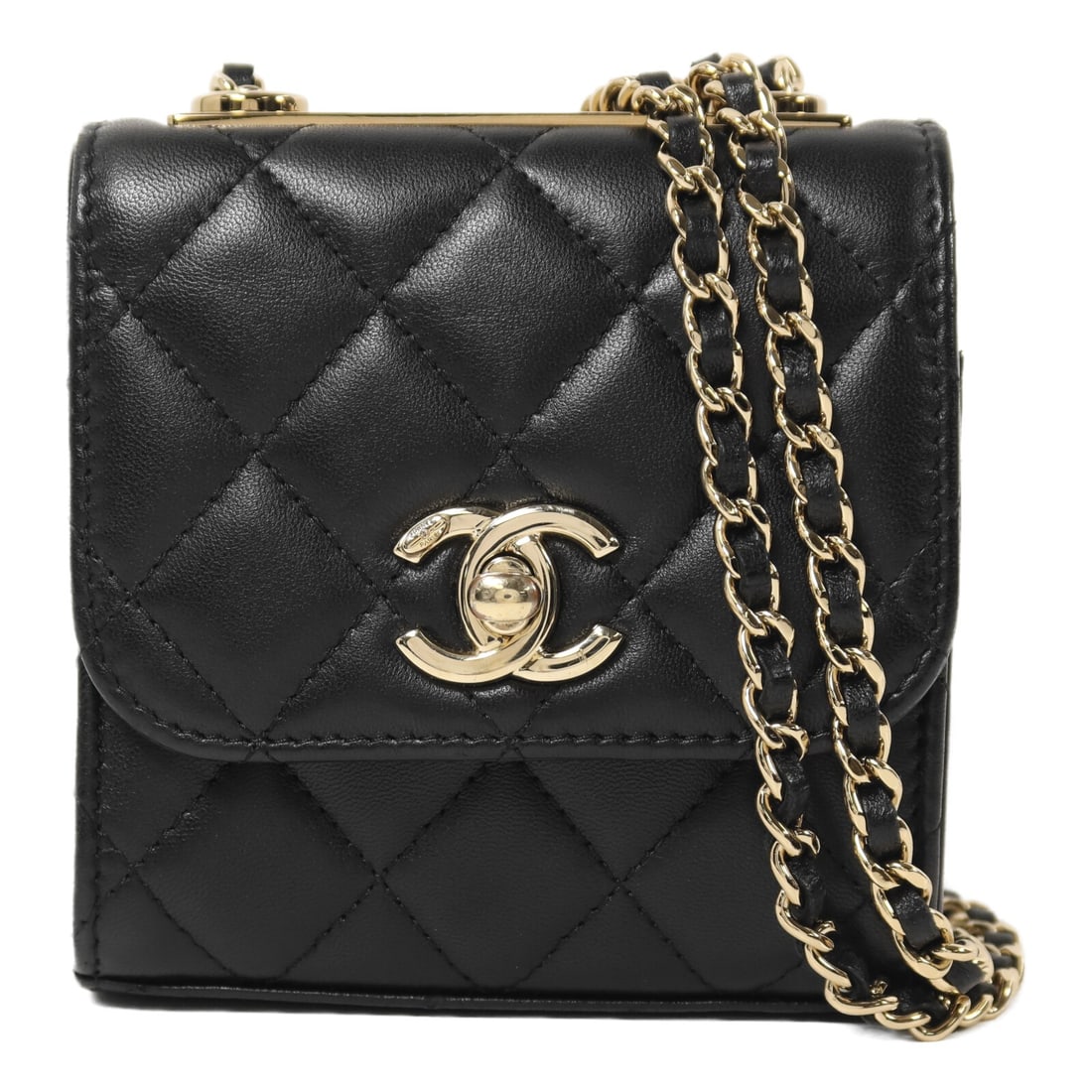 Chanel Trendy CC Mini Black Lambskin Shoulder Bag with Gold Hardware: Chanel Trendy CC Mini Black Lambskin Shoulder Bag with Gold Hardware This CHANEL Trendy CC Mini Flap Bag is crafted from luxurious black lambskin leather and features a classic chain shoulder strap. D