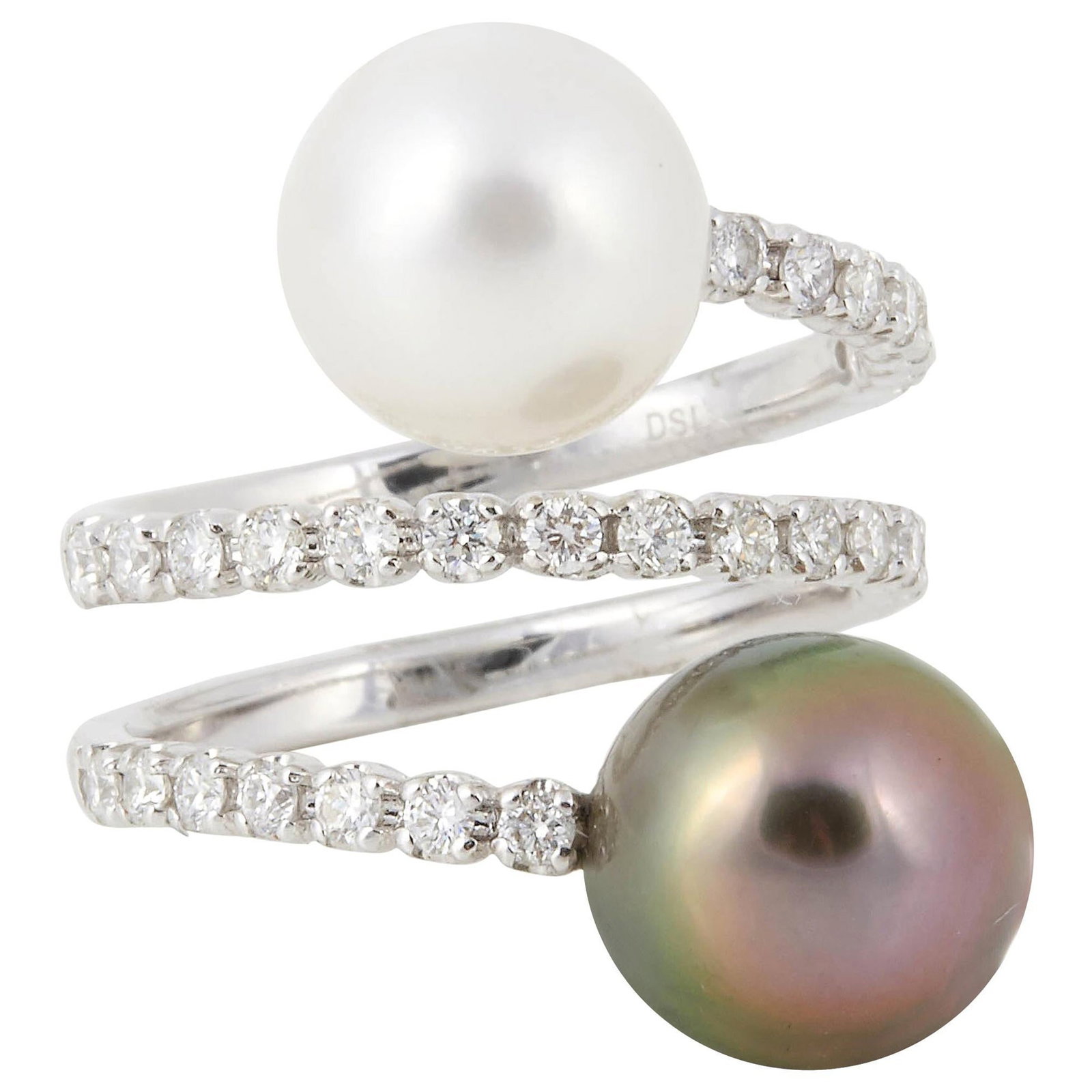Harbor Diamonds 18K White Gold Pearl and Diamond Wrap Ring 9.5-10mm: Harbor Diamonds 18K White Gold Pearl and Diamond Wrap Ring 9.5-10mm This exquisite ring showcases a stunning combination of South Sea and Tahitian pearls, each measuring 9.50-10 mm. Crafted from luxur