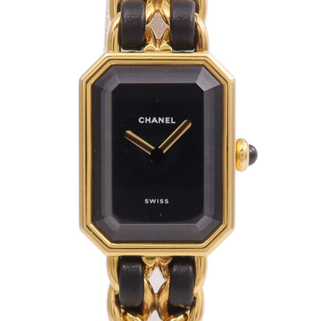 Chanel Premiere H0001 Women's Quartz Wristwatch Gold Plated Black Leather: Chanel Premiere H0001 Women's Quartz Wristwatch Gold Plated Black Leather This CHANEL CC Premiere L H0001 wristwatch features a gold-plated case and band paired with a black dial and frame. Designed f