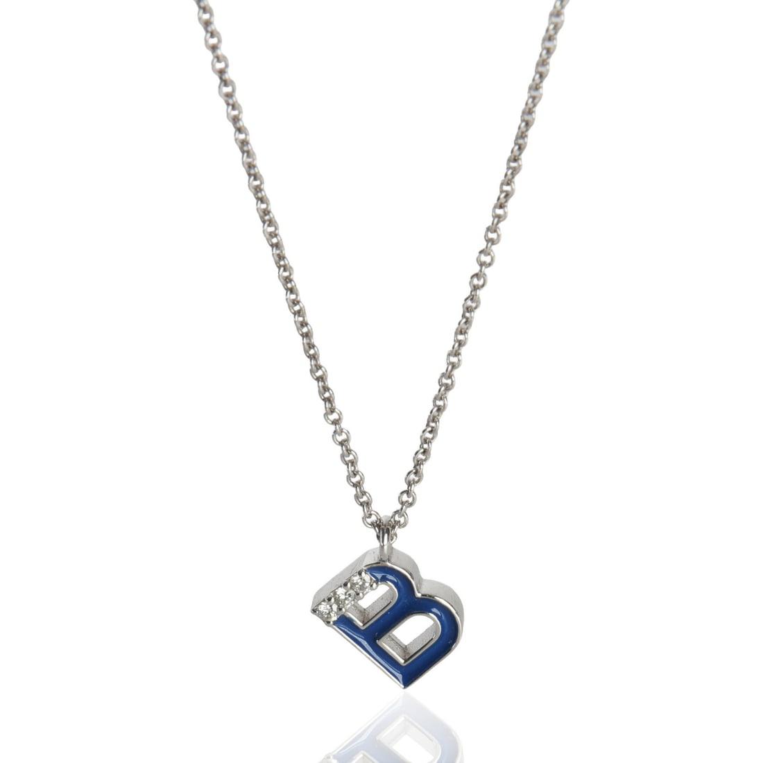 Mini Navy Initial B Pendant in 14K White Gold with Diamonds: Mini Navy Initial B Pendant in 14K White Gold with Diamonds This women's pendant features a round brilliant cut white diamond set in 14K white gold, forming the initial "B" from the Mini Navy Initial 