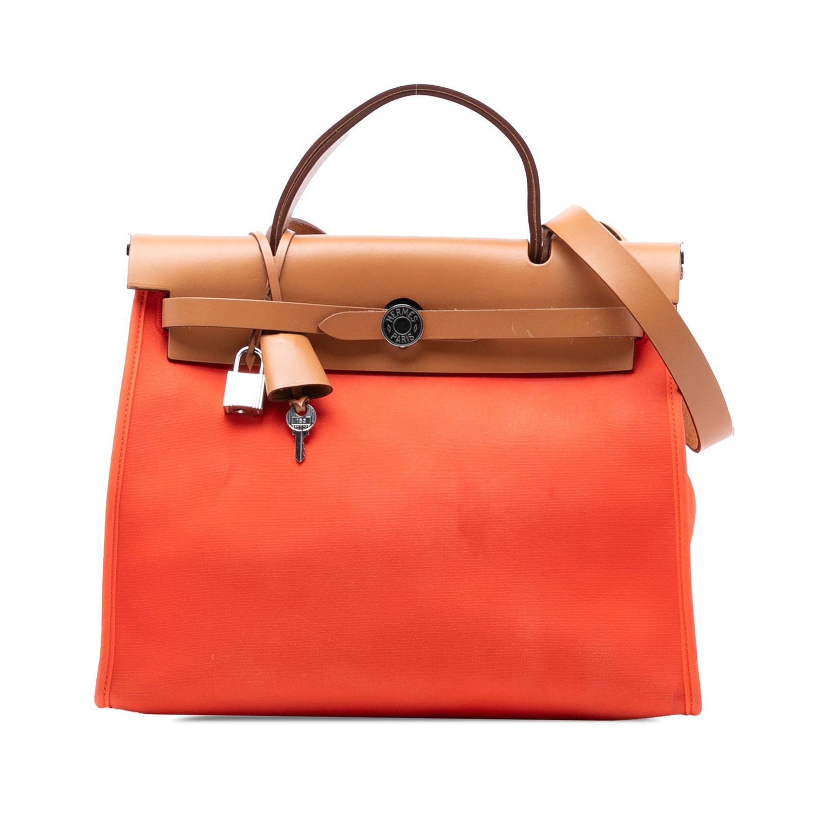 Hermes Herbag Zip 31 Orange Canvas Leather Shoulder Bag (1 of 8)