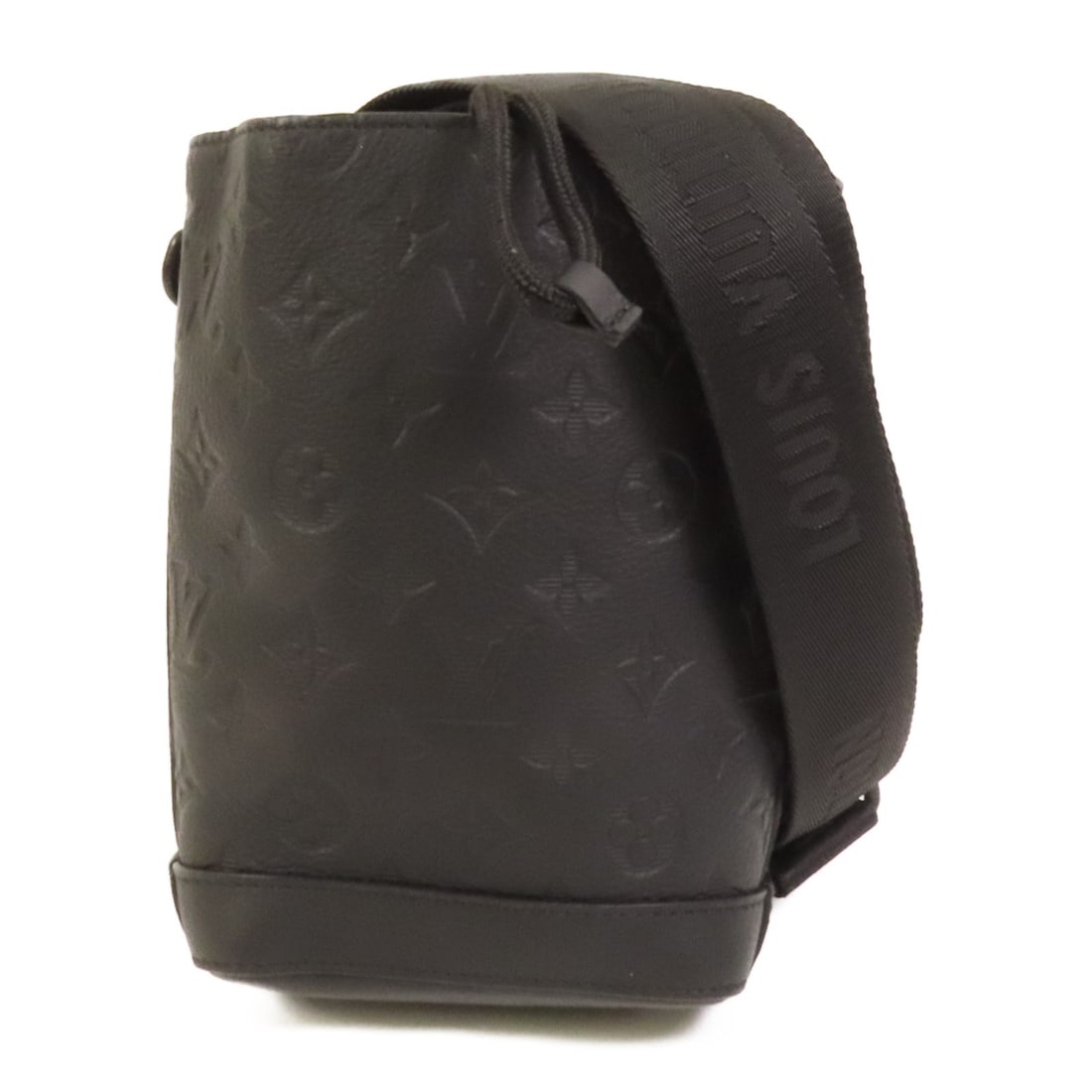 Noe Sling Black Calfskin Shoulder Bag by Louis Vuitton M82248: Noe Sling Black Calfskin Shoulder Bag by Louis Vuitton M82248 This Louis Vuitton Noe Sling shoulder bag features a Mono-Shadow black design crafted from calfskin leather. Made in France, the bag offer