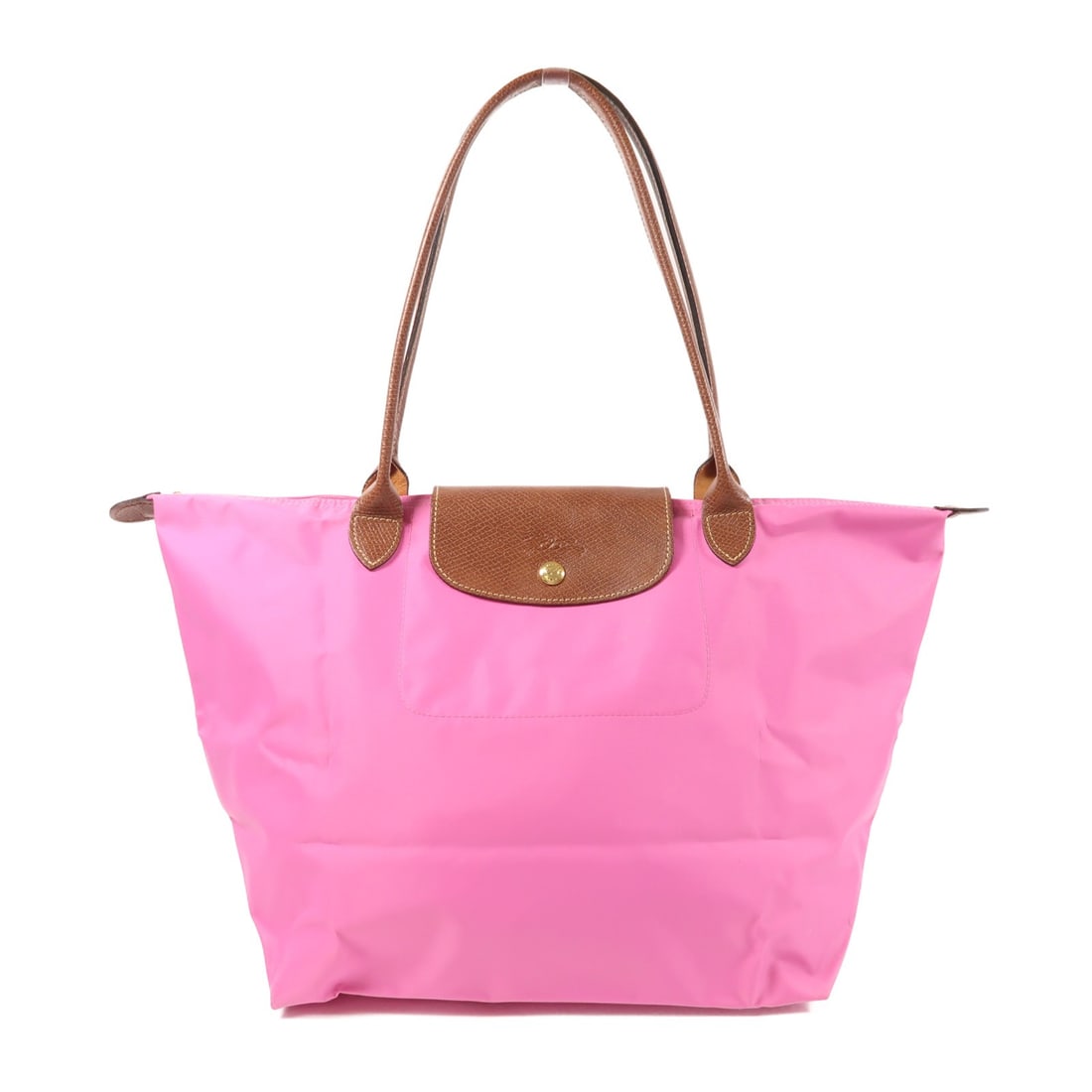Longchamp Pink Nylon Shoulder Bag with GHW: Longchamp Pink Nylon Shoulder Bag with GHW This Longchamp shoulder bag combines style and practicality with its vibrant pink nylon exterior. Designed for everyday use, the bag features a spacious inte