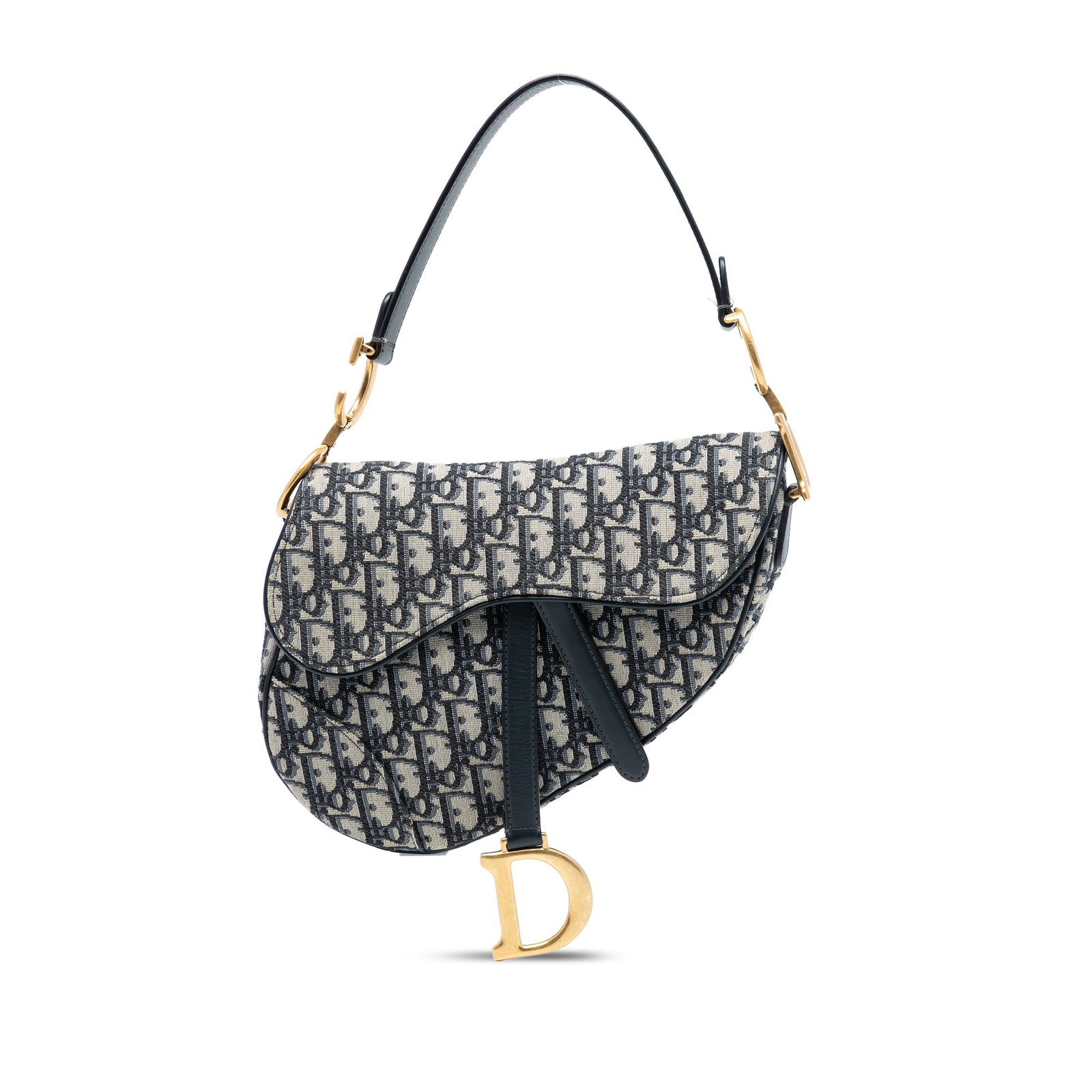 Oblique Saddle Bag by Dior Blue Canvas with Leather Trim: Oblique Saddle Bag by Dior Blue Canvas with Leather Trim This Dior Oblique Canvas Saddle Bag showcases a canvas body with leather trim, a flat leather strap, a front flap with magnetic closure, and an