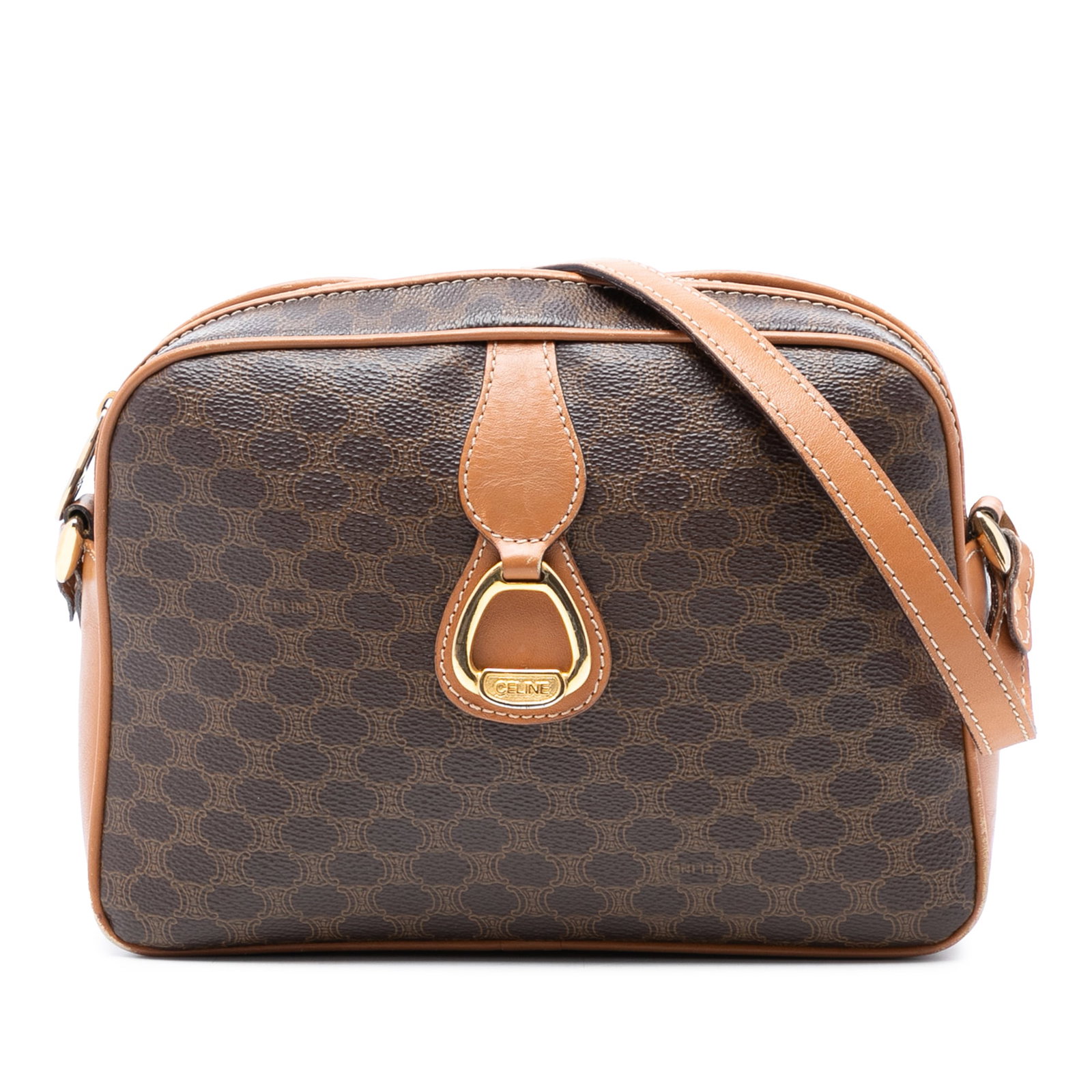 Celine Macadam Brown Coated Canvas Crossbody Bag with Leather Trim (1 of 7)