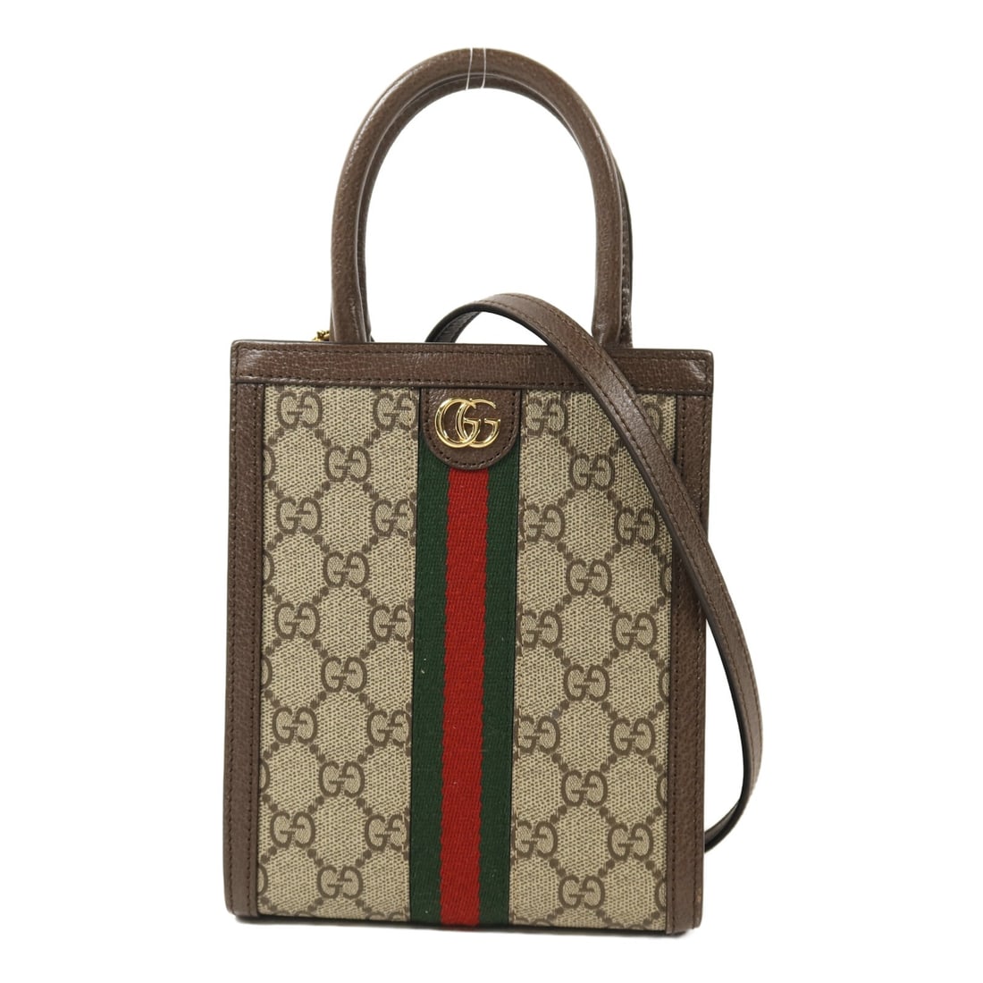 Brown GG Canvas Ophidia Mini 2way Shoulder Bag by Gucci with Gold Hardware: Brown GG Canvas Ophidia Mini 2way Shoulder Bag by Gucci with Gold Hardware This Gucci Ophidia mini bag is crafted from signature GG canvas in brown and designed as a versatile 2-way shoulder bag. Feat