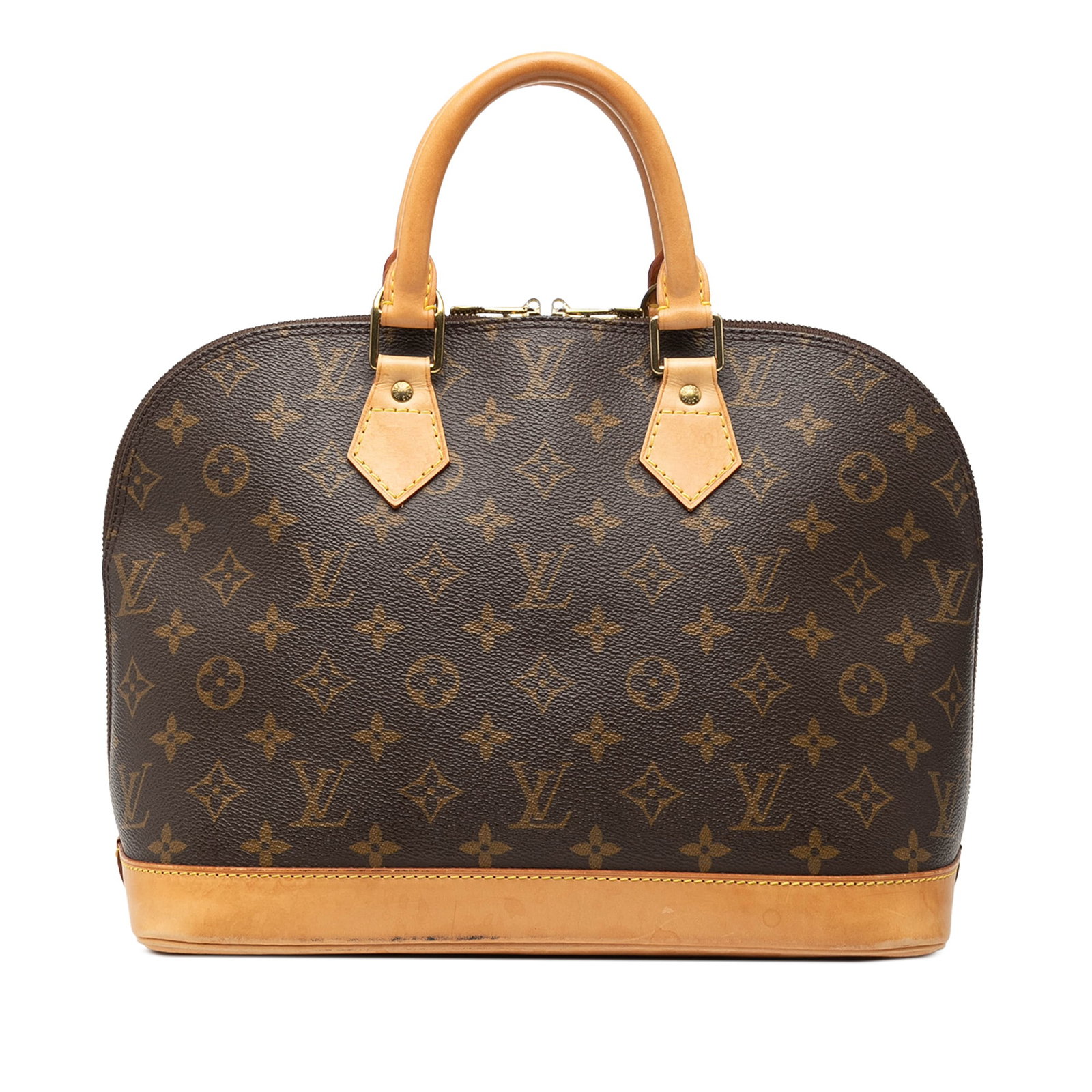 Louis Vuitton Alma PM Handbag Monogram Canvas with Vachetta Leather Trim: Louis Vuitton Alma PM Handbag Monogram Canvas with Vachetta Leather Trim The Louis Vuitton Monogram Alma PM features a monogram canvas body with vachetta leather trim and rolled vachetta leather handl