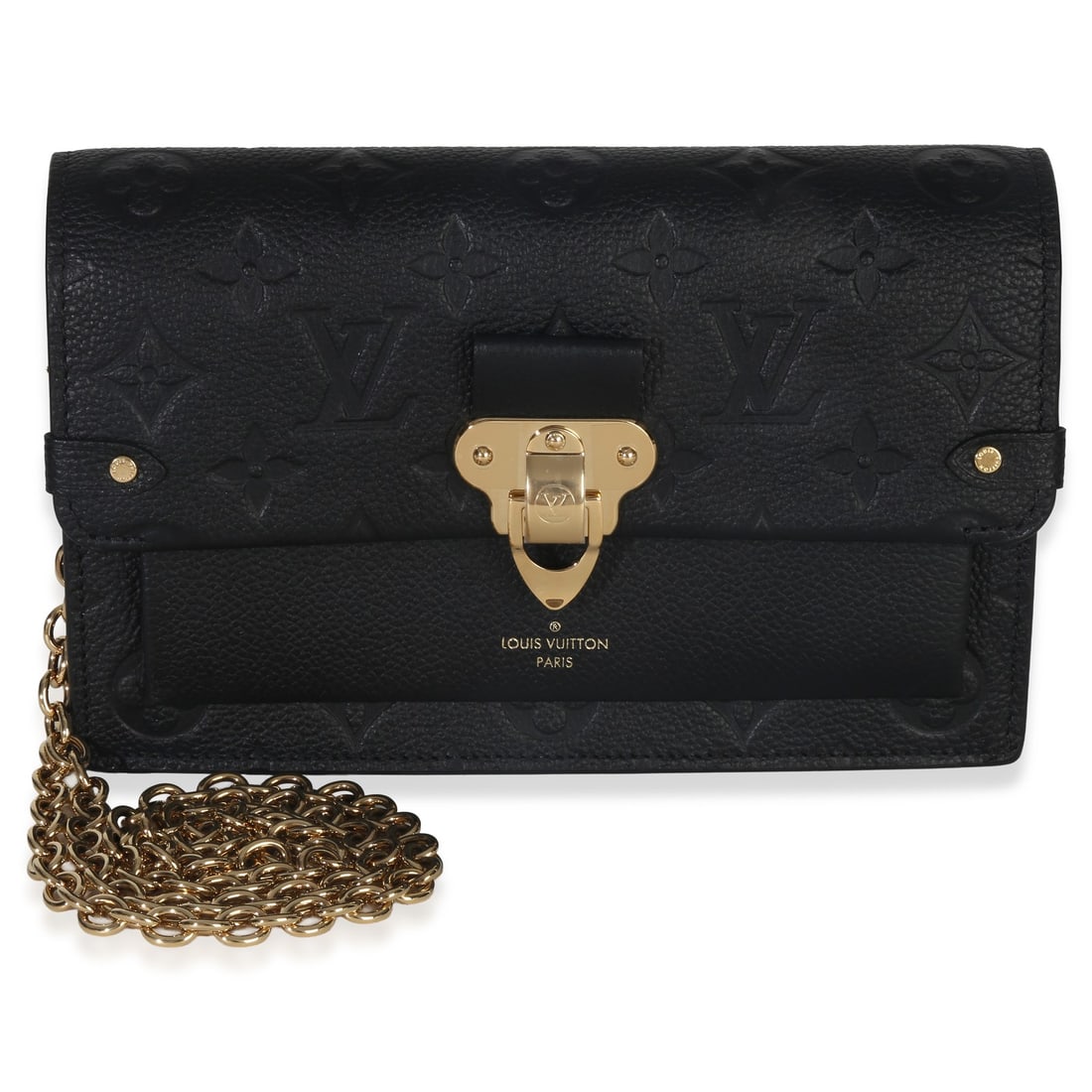 Louis Vuitton Vavin PM Black Leather Shoulder Bag with Removable Strap: Louis Vuitton Vavin PM Black Leather Shoulder Bag with Removable Strap This Louis Vuitton Black Monogram Empreinte Vavin PM is a pre-owned unisex shoulder bag crafted in black leather with gold-tone h