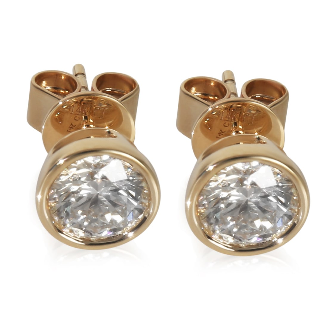 1.52ctw Lab-Grown Diamond Earrings in 14k Yellow Gold: 1.52ctw Lab-Grown Diamond Earrings in 14k Yellow Gold These pre-owned unisex earrings feature round brilliant lab-grown diamonds with a total carat weight of 1.52, set in 14k yellow gold. The diamonds