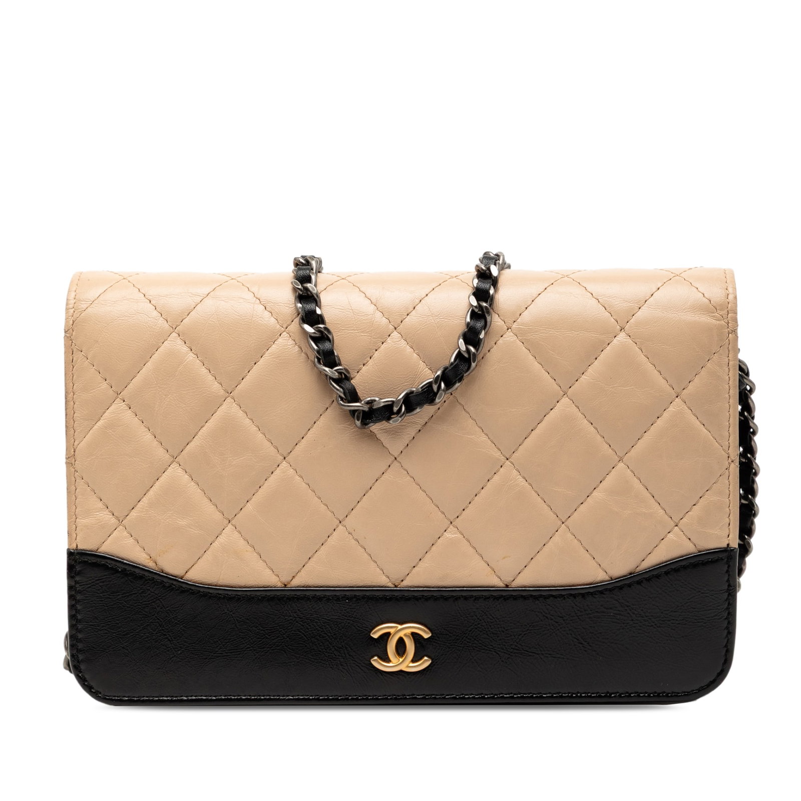 Chanel Gabrielle Aged Calfskin Beige Quilted Bicolor Wallet On Chain Bag (1 of 9)