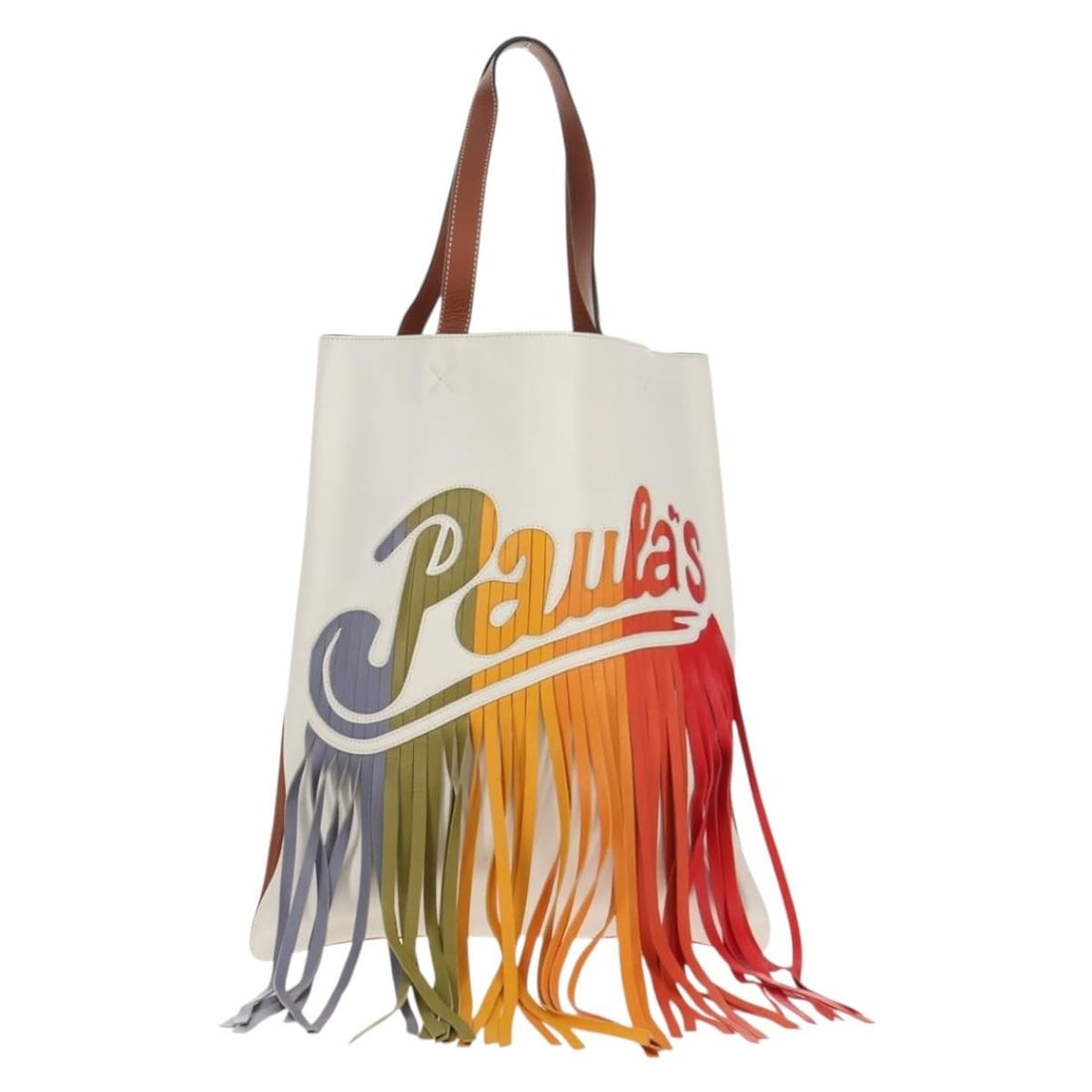 Paula's Ibiza Brown Leather Fringe Tote Bag by Loewe: Paula's Ibiza Brown Leather Fringe Tote Bag by Loewe The Loewe Paula's Ibiza Fringe Tote is crafted from brown leather and designed for women. This pre-owned tote bag is in very good condition, featur