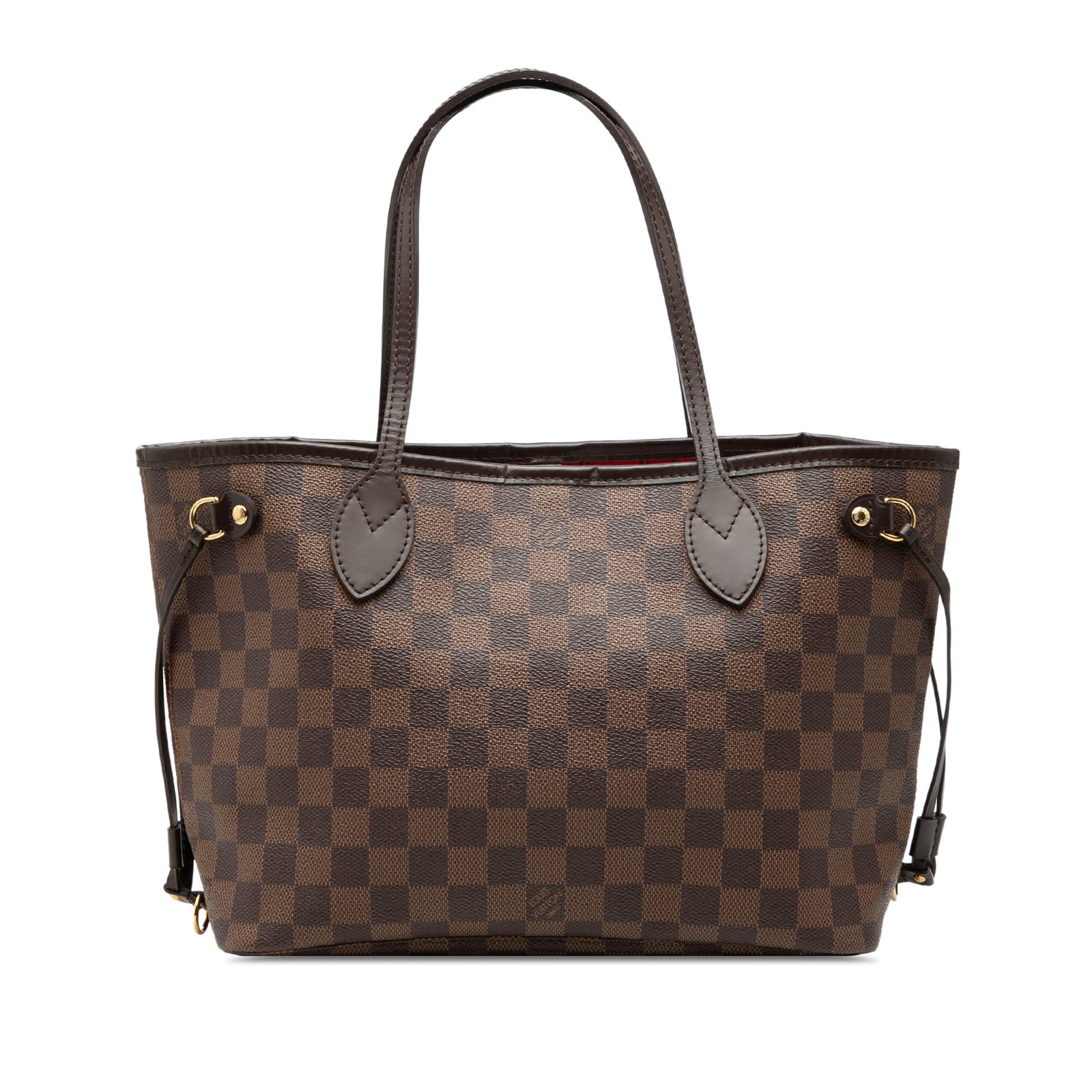 Louis Vuitton Neverfull PM Brown Damier Ebene Canvas Tote Bag: Louis Vuitton Neverfull PM Brown Damier Ebene Canvas Tote Bag This Louis Vuitton Damier Ebene Neverfull PM features the iconic damier canvas body with leather trim and flat leather straps. It is desig