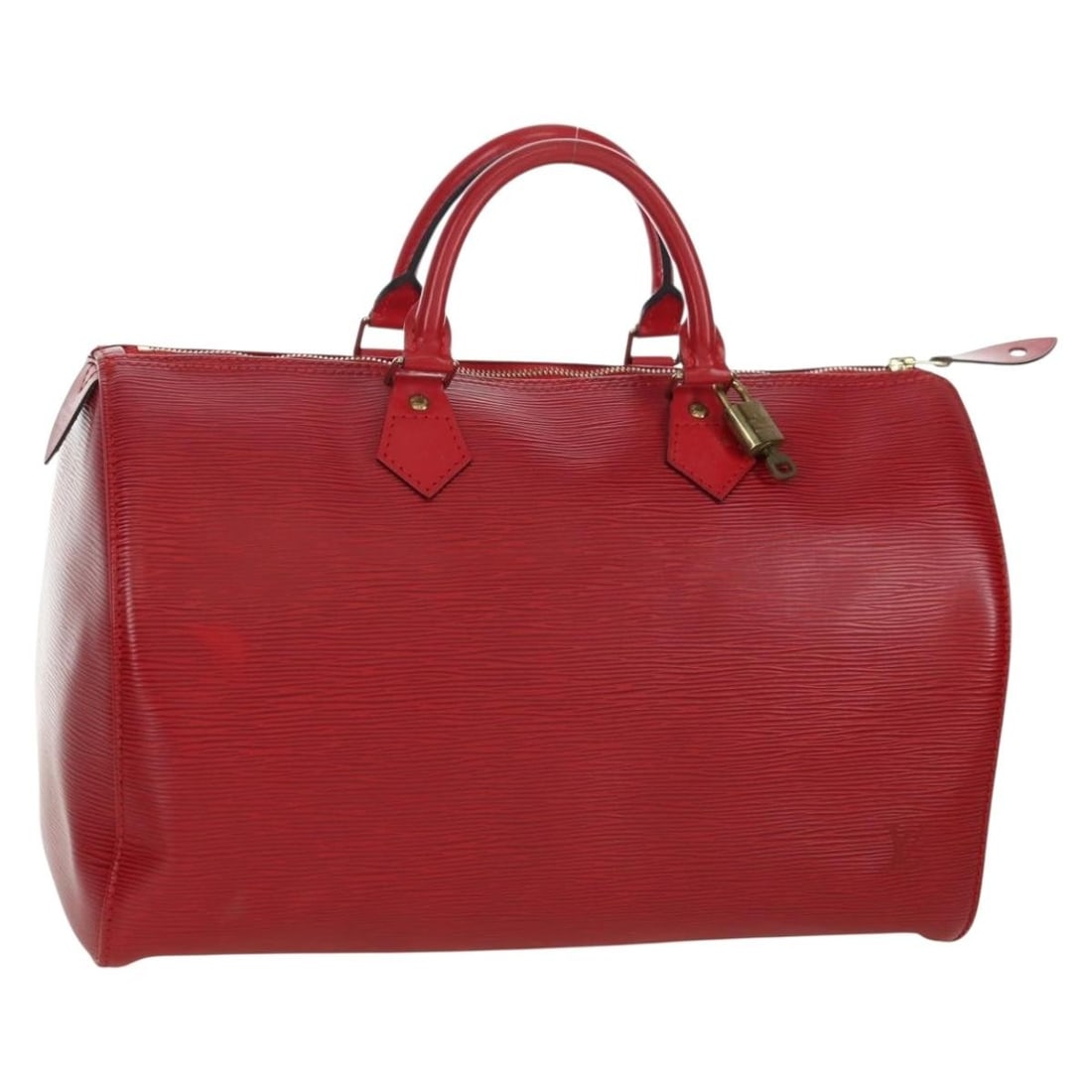 Epi Leather Speedy 35 Handbag in Castilian Red M42997 with Dust Bag: Epi Leather Speedy 35 Handbag in Castilian Red M42997 with Dust Bag This Louis Vuitton Epi Speedy 35 handbag in Castilian Red is crafted from durable Epi leather and features a structured silhouette. 