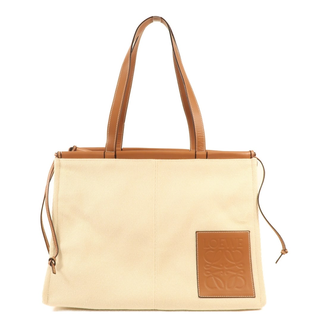 LOEWE Beige Canvas Tote Bag 10.8H x 14.8L x 11.2D: LOEWE Beige Canvas Tote Bag 10.8H x 14.8L x 11.2D This LOEWE Tote Bag in a sophisticated beige canvas is the perfect accessory for stylish everyday use. With a height of 10.8 in, a depth of 11.2 in, a