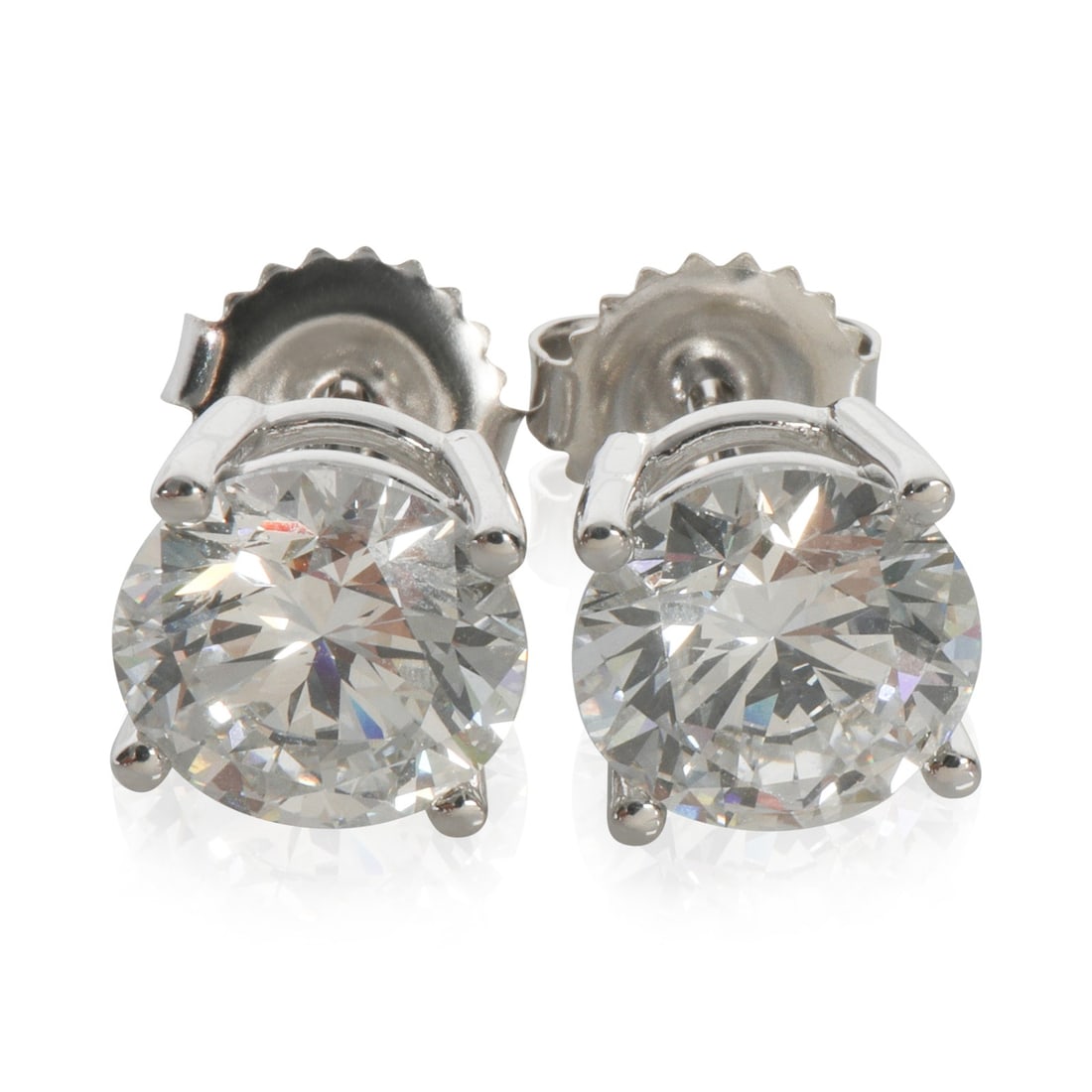 14K White Gold 4.11 ctw Lab-Grown Diamond Earrings with Certificate: 14K White Gold 4.11 ctw Lab-Grown Diamond Earrings with Certificate Elevate your style with these exquisite 4.11 ctw White Gold Lab-Grown Diamond Earrings. Featuring a stunning round brilliant cut, th