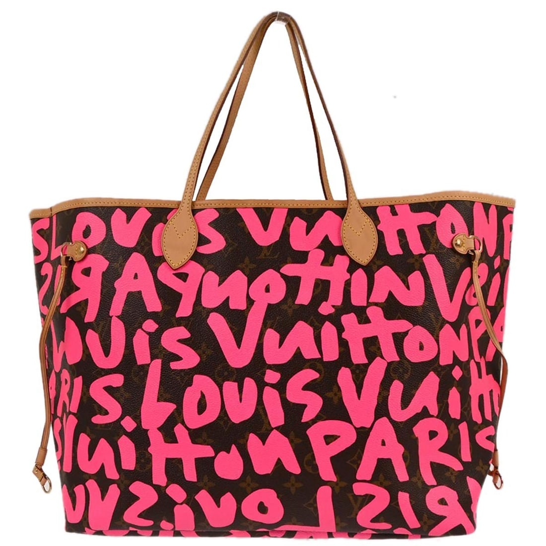 Pink Monogram Graffiti Neverfull GM Tote by Louis Vuitton M93701: Pink Monogram Graffiti Neverfull GM Tote by Louis Vuitton M93701 This Louis Vuitton Neverfull GM tote bag features the iconic pink Monogram Graffiti design and is crafted from canvas leather. Designed
