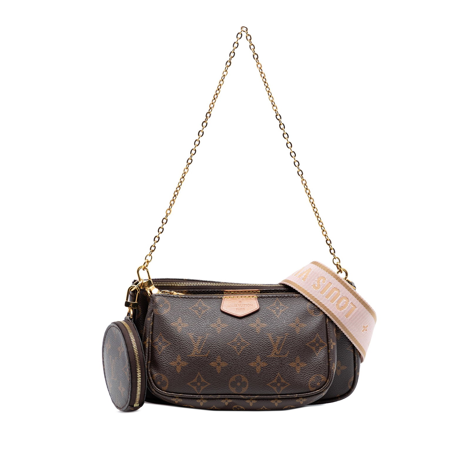 Louis Vuitton Multi Pochette Monogram Canvas Shoulder Bag with Removable Accessories: Louis Vuitton Multi Pochette Monogram Canvas Shoulder Bag with Removable Accessories The Louis Vuitton Monogram Multi Pochette Accessoires is a versatile bag crafted from monogram canvas fabric. It fe