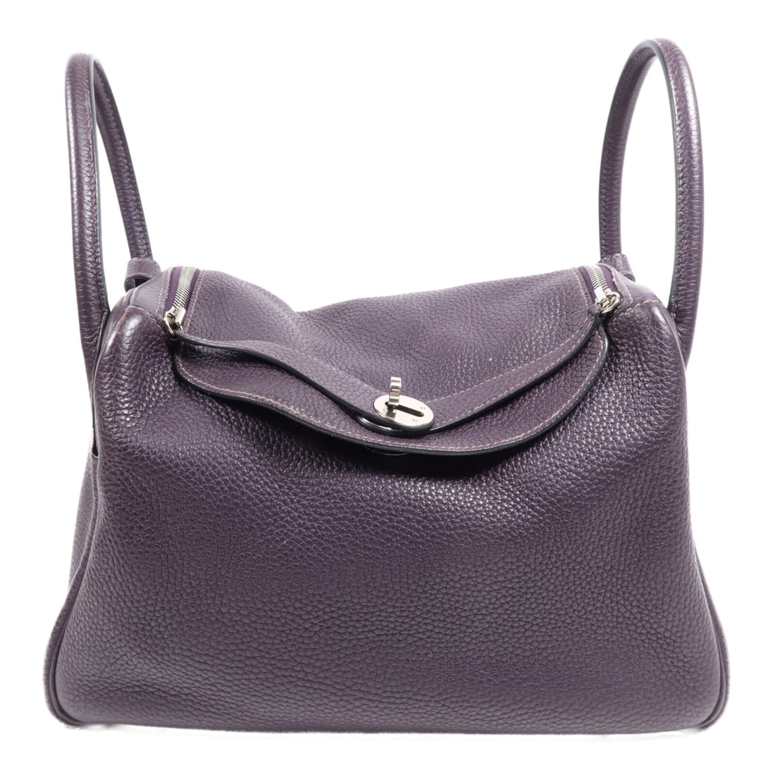 HERMES Lindy 30 PHW 2 Way Shoulder Bag Clemence Leather Purple: HERMES Lindy 30 PHW 2 Way Shoulder Bag Clemence Leather Purple The HERMES Lindy 30 2 Way Shoulder Bag is a stylish accessory crafted from high-quality calfskin leather in a rich purple hue. This versa