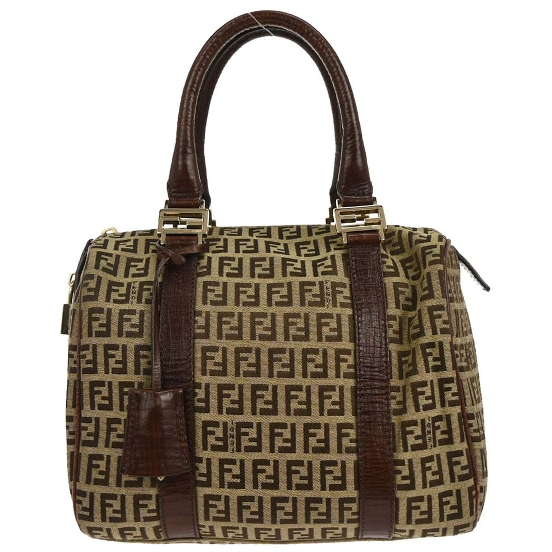 Fendi Zucchino Canvas Beige Medium Top Handle Bag 2305/8BL068/TN9/078: Fendi Zucchino Canvas Beige Medium Top Handle Bag 2305/8BL068/TN9/078 This Fendi handbag features the signature Zucchino pattern in beige canvas with brown leather top handles. The bag is medium-sized