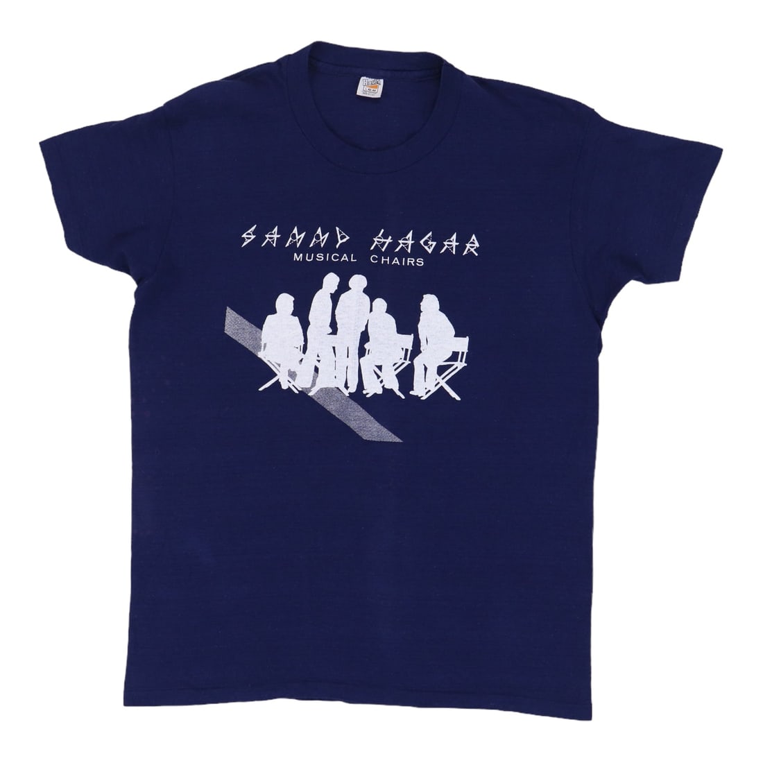 Vintage 1977 Sammy Hagar Musical Chairs Blue Promotional Cotton T Shirt: Vintage 1977 Sammy Hagar Musical Chairs Blue Promotional Cotton T Shirt This is an original vintage 1977 Sammy Hagar Musical Chairs promo shirt, featuring graphics on both the front and back. The shir