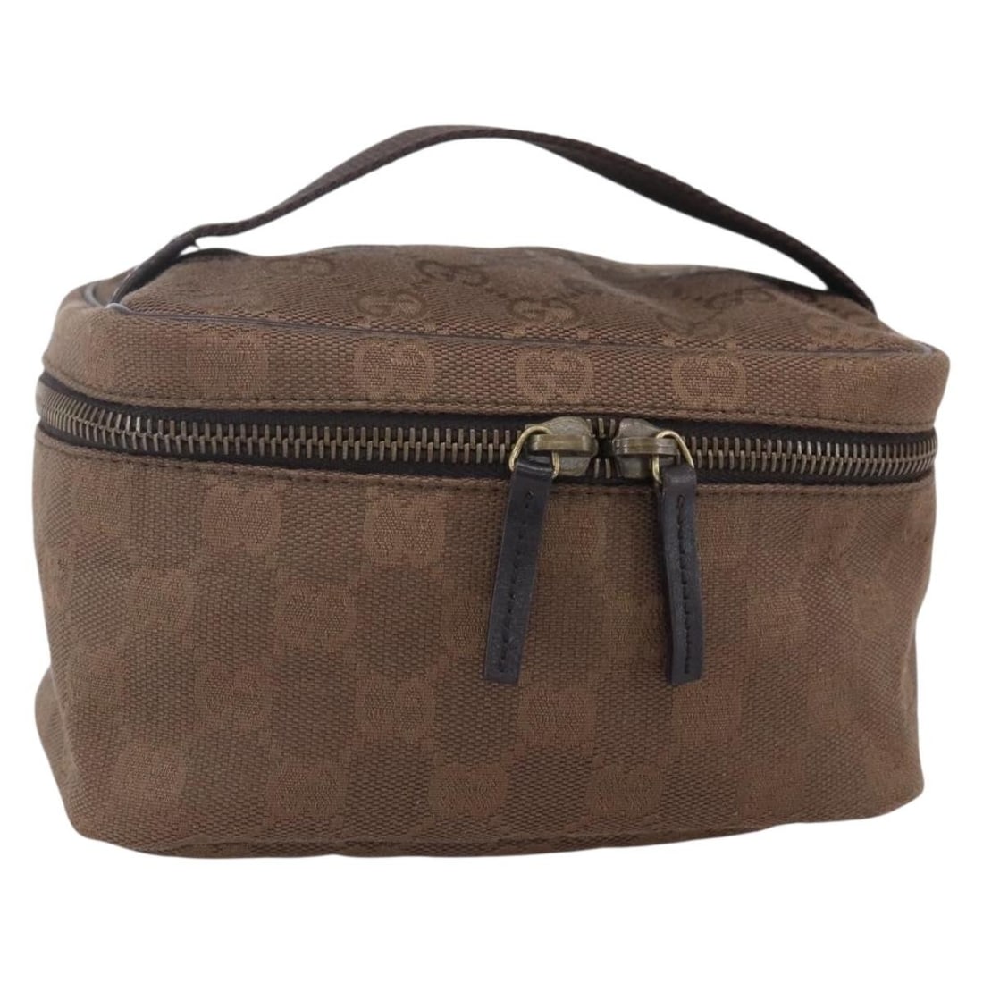 GUCCI GG Canvas Brown Vanity Pouch 106646 Auth: GUCCI GG Canvas Brown Vanity Pouch 106646 Auth This GUCCI GG Canvas Vanity Pouch is a stylish accessory that showcases the iconic GG canvas material in a rich brown color. Measuring approximately 6.3 