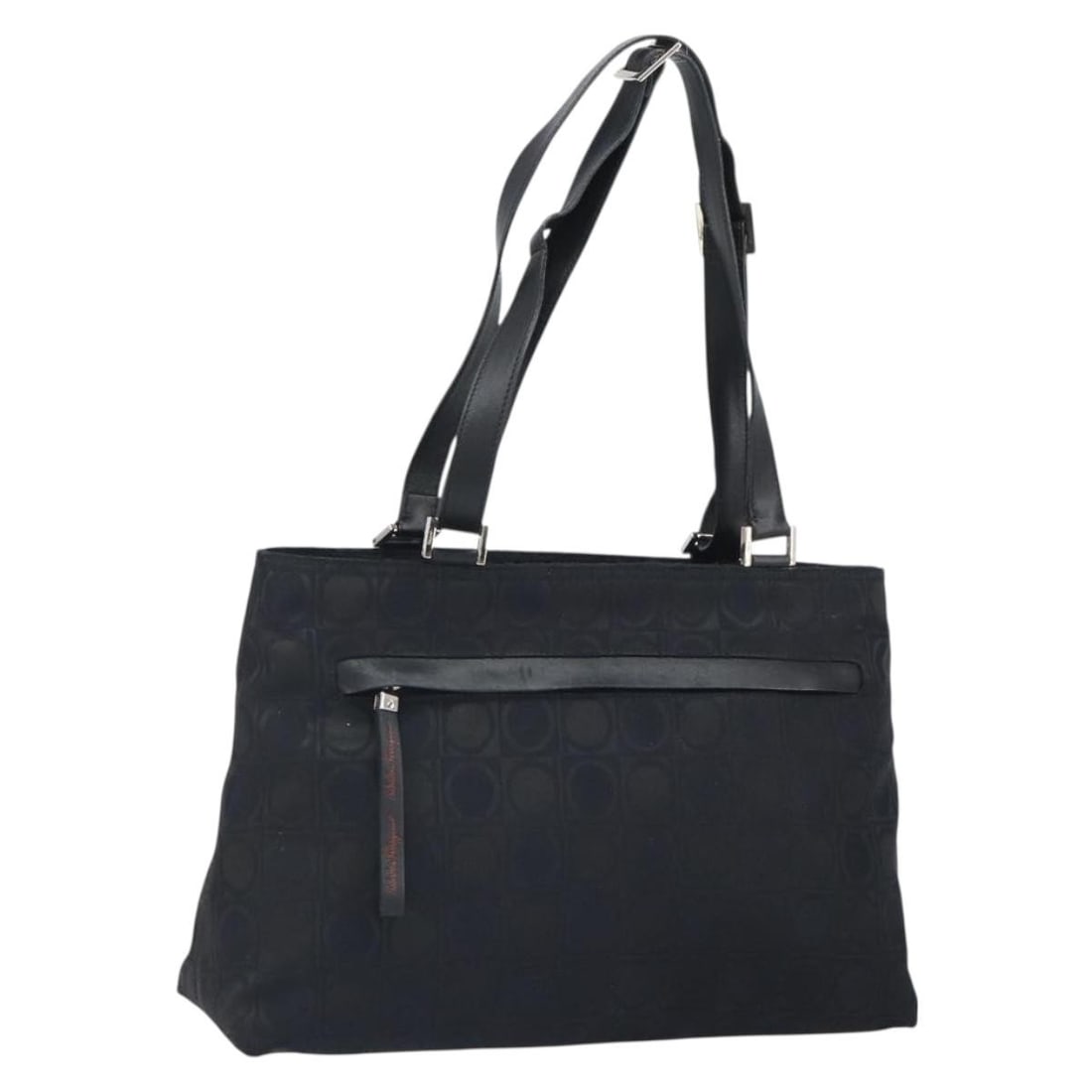 Salvatore Ferragamo Black Nylon Gancini Tote Bag Silver Hardware Italy: Salvatore Ferragamo Black Nylon Gancini Tote Bag Silver Hardware Italy This Salvatore Ferragamo Gancini tote bag features a black nylon exterior with silver-tone accents. Designed for women, it offers