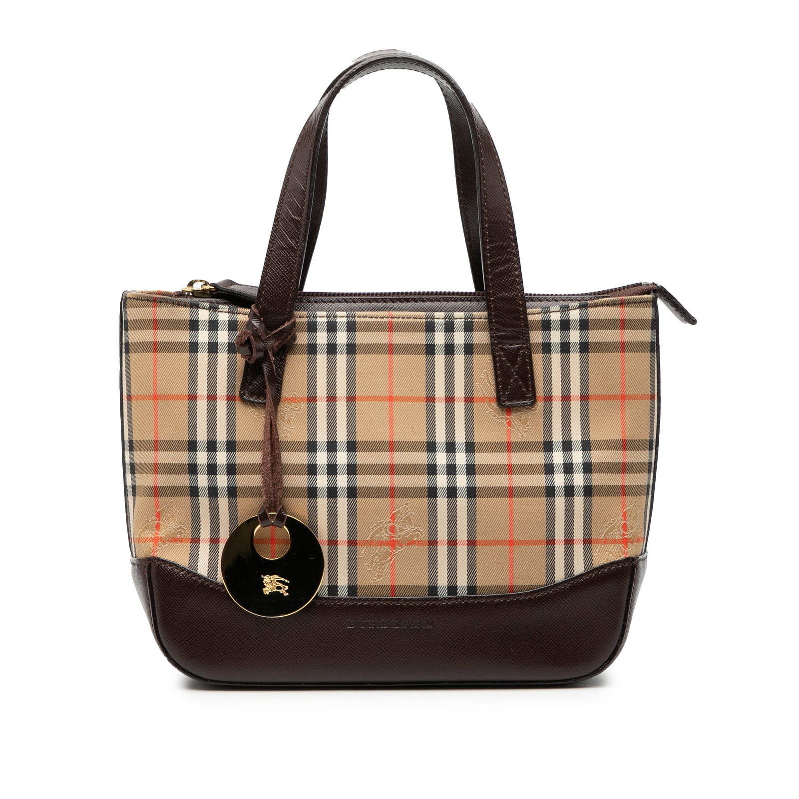 Haymarket Check Canvas Tote Bag with Leather Trim by Burberry: Haymarket Check Canvas Tote Bag with Leather Trim by Burberry This Burberry Haymarket Check Canvas Tote features the iconic check canvas body with leather trim, flat leather straps, a top zip closure,
