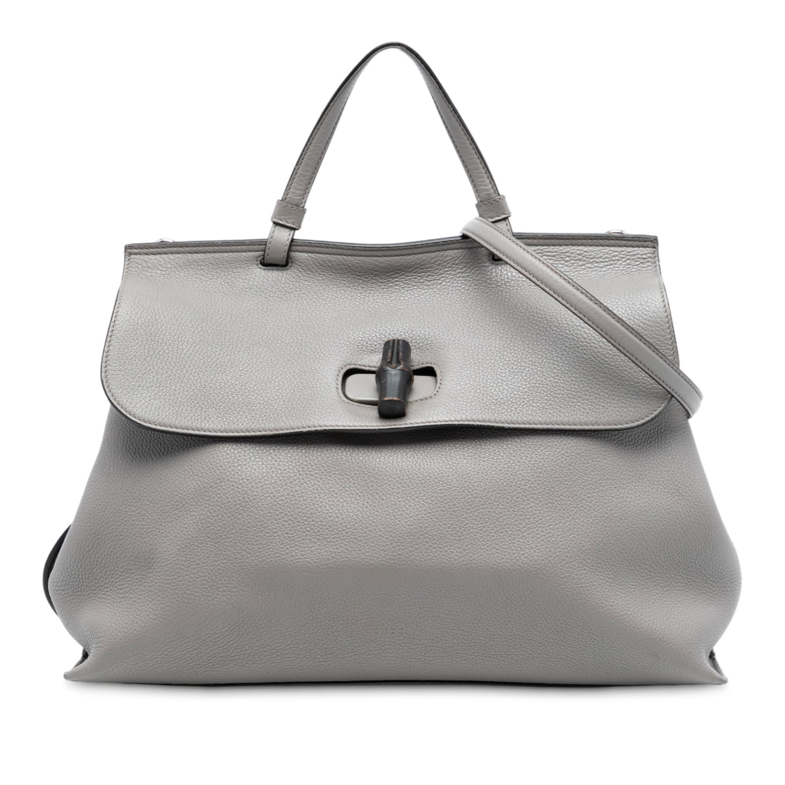 Gucci Bamboo Daily Large Gray Leather Satchel with Top Handle and Strap (1 of 6)
