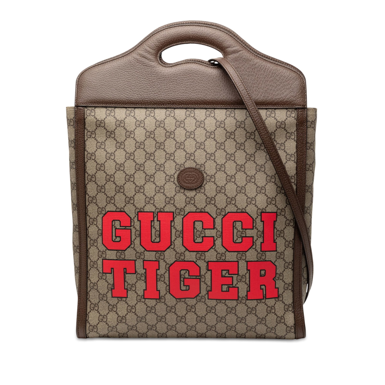 Gucci GG Supreme Satchel with Web and Tiger Motif: Gucci GG Supreme Satchel with Web and Tiger Motif This Gucci GG Supreme Web Tiger Satchel features a coated canvas body with leather trim, a structured leather handle, and a detachable flat leather st