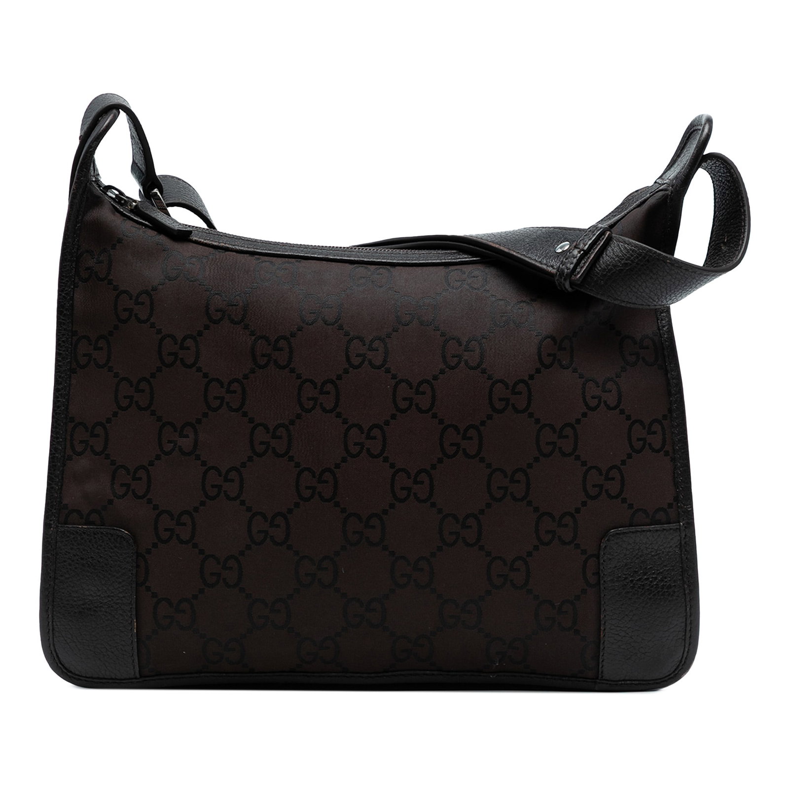 Gucci GG Nylon Shoulder Bag Brown Fabric with Leather Trim: Gucci GG Nylon Shoulder Bag Brown Fabric with Leather Trim This Gucci GG Nylon Shoulder Bag combines functionality with timeless style. Crafted with a durable nylon body and accentuated by luxurious l