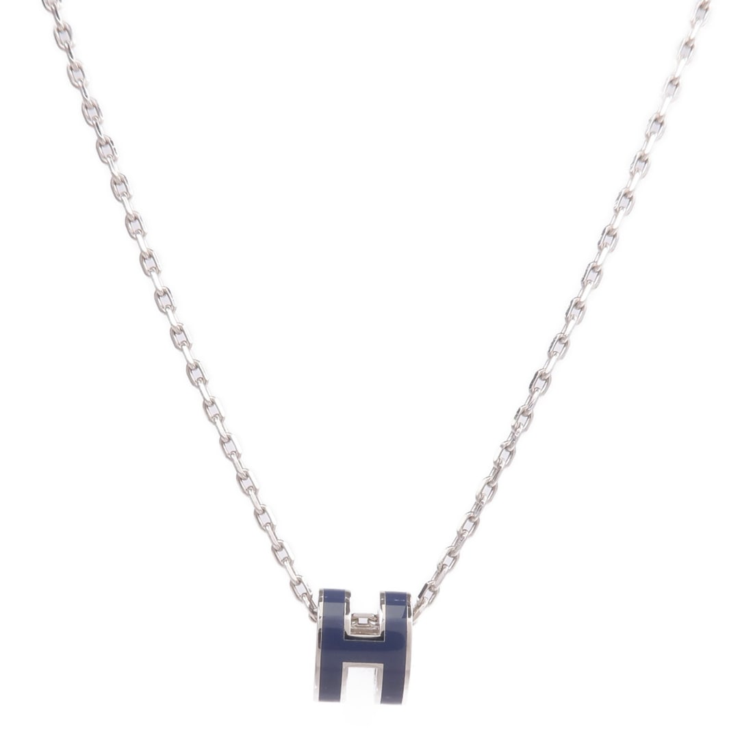 Navy Pop H Necklace by Hermes Metal Pendant for Women: Navy Pop H Necklace by Hermes Metal Pendant for Women This is an HERMES Pop H necklace crafted from metal in a navy color. Designed for women, it features a regular size type and does not include any 
