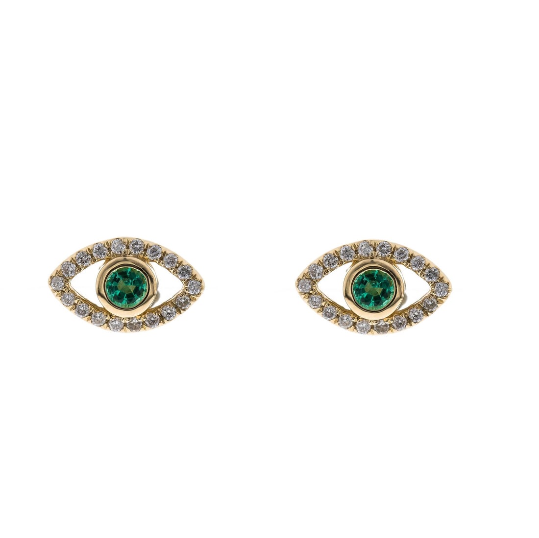 14K Yellow Gold Evil Eye Earrings with Emerald and Diamond Accents (1 of 2)