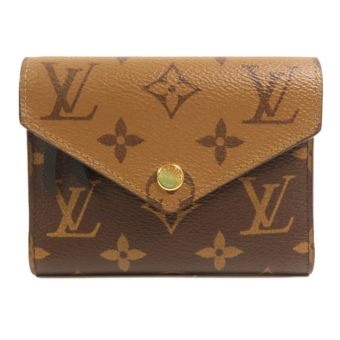 Victorine Tri-Fold Wallet Monogram Reverse Brown by Louis Vuitton: Victorine Tri-Fold Wallet Monogram Reverse Brown by Louis Vuitton This Louis Vuitton Victorine wallet features the iconic Monogram Reverse pattern in brown PVC coated canvas. Designed as a tri-fold wa