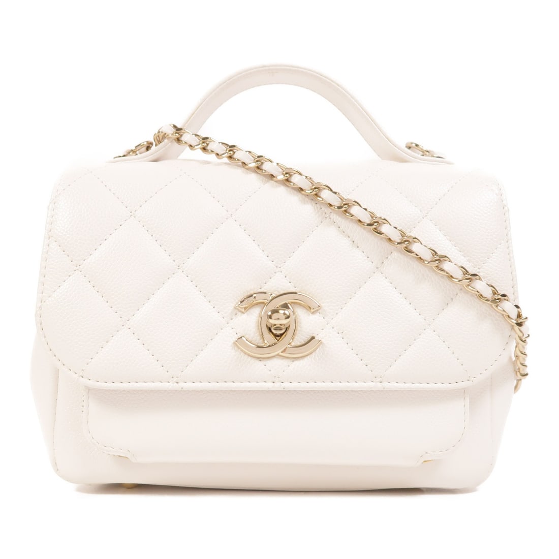 Chanel Business Affinity Small White Calfskin Two Way Shoulder Bag Gold Hardware: Chanel Business Affinity Small White Calfskin Two Way Shoulder Bag Gold Hardware This CHANEL Business Affinity Small 2 Way Bag features a versatile design that can be carried as a shoulder bag. Crafte
