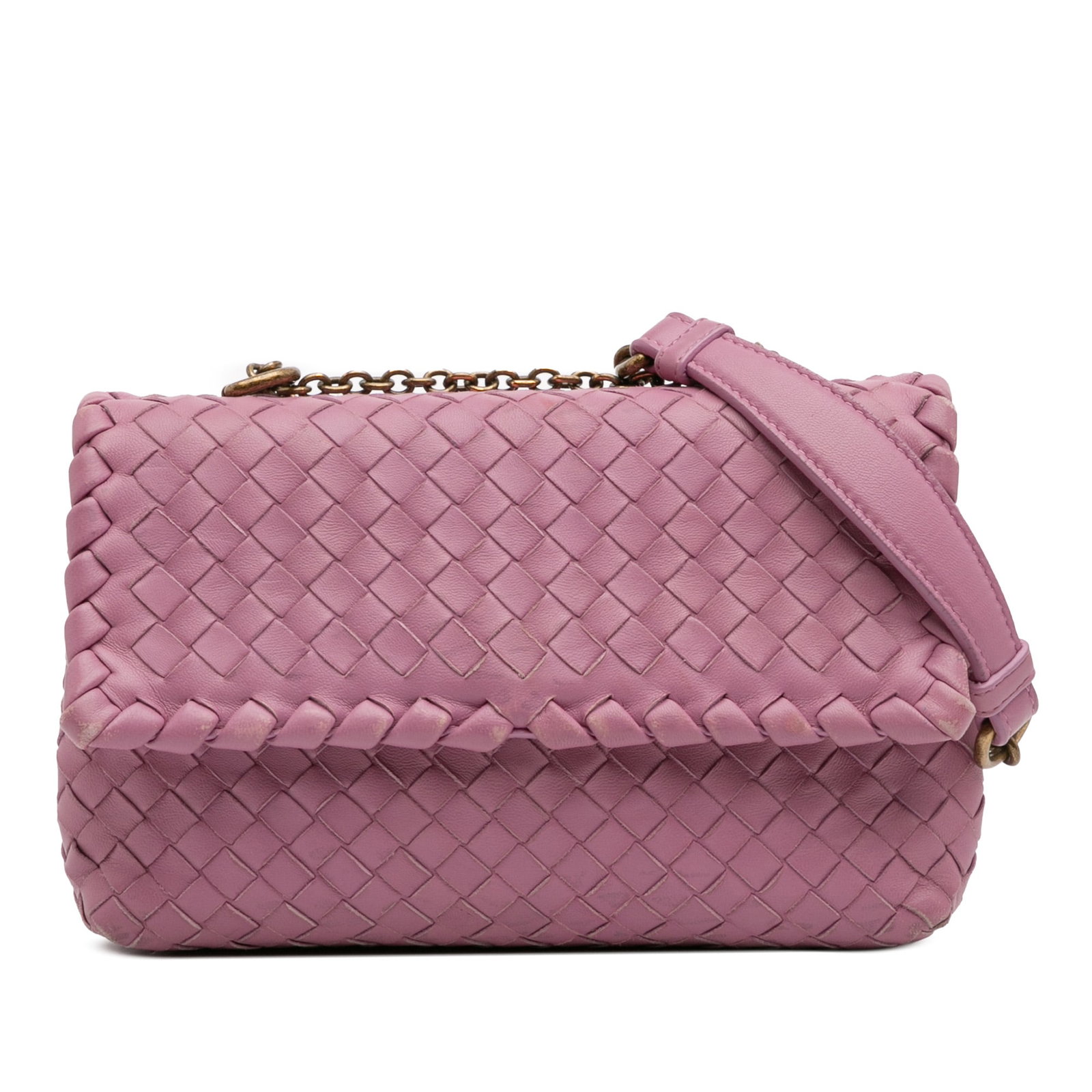 Bottega Veneta Baby Nappa Intrecciato Pink Olimpia Crossbody Bag: Bottega Veneta Baby Nappa Intrecciato Pink Olimpia Crossbody Bag Introducing the Bottega Veneta Baby Nappa Intrecciato Olimpia Crossbody, a stunning bag crafted from exquisite woven leather. This styl