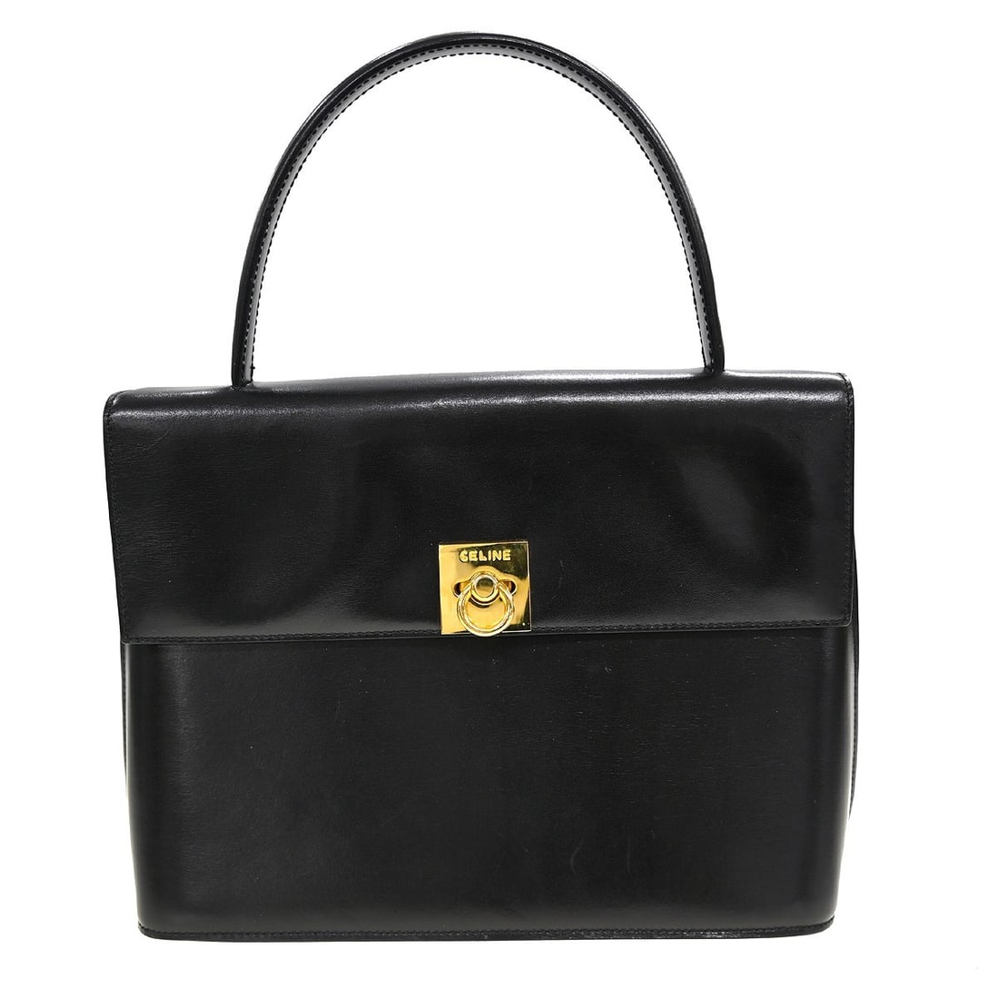 Celine Large Black Leather Double Handle Handbag with Logo Accent: Celine Large Black Leather Double Handle Handbag with Logo Accent This Celine handbag features black leather construction with double handles and a large size, making it ideal for casual occasions. Th
