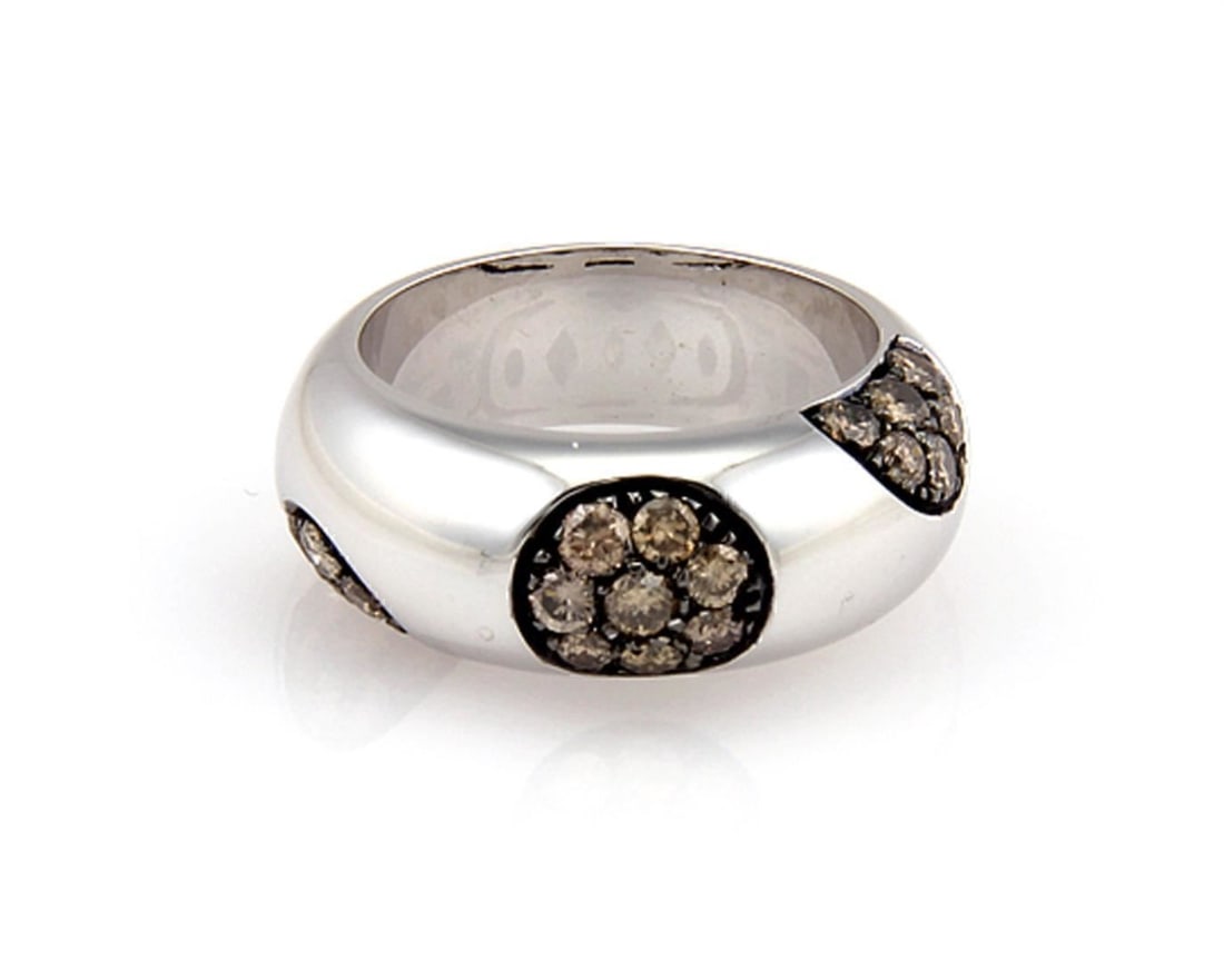Champagne Diamond Dome Ring in 18k White Gold by Koesia Size 6.5: Champagne Diamond Dome Ring in 18k White Gold by Koesia Size 6.5 This dome band ring features a 0.91ct champagne diamond set in high-quality 18k white gold. The ring is crafted in a sophisticated desi