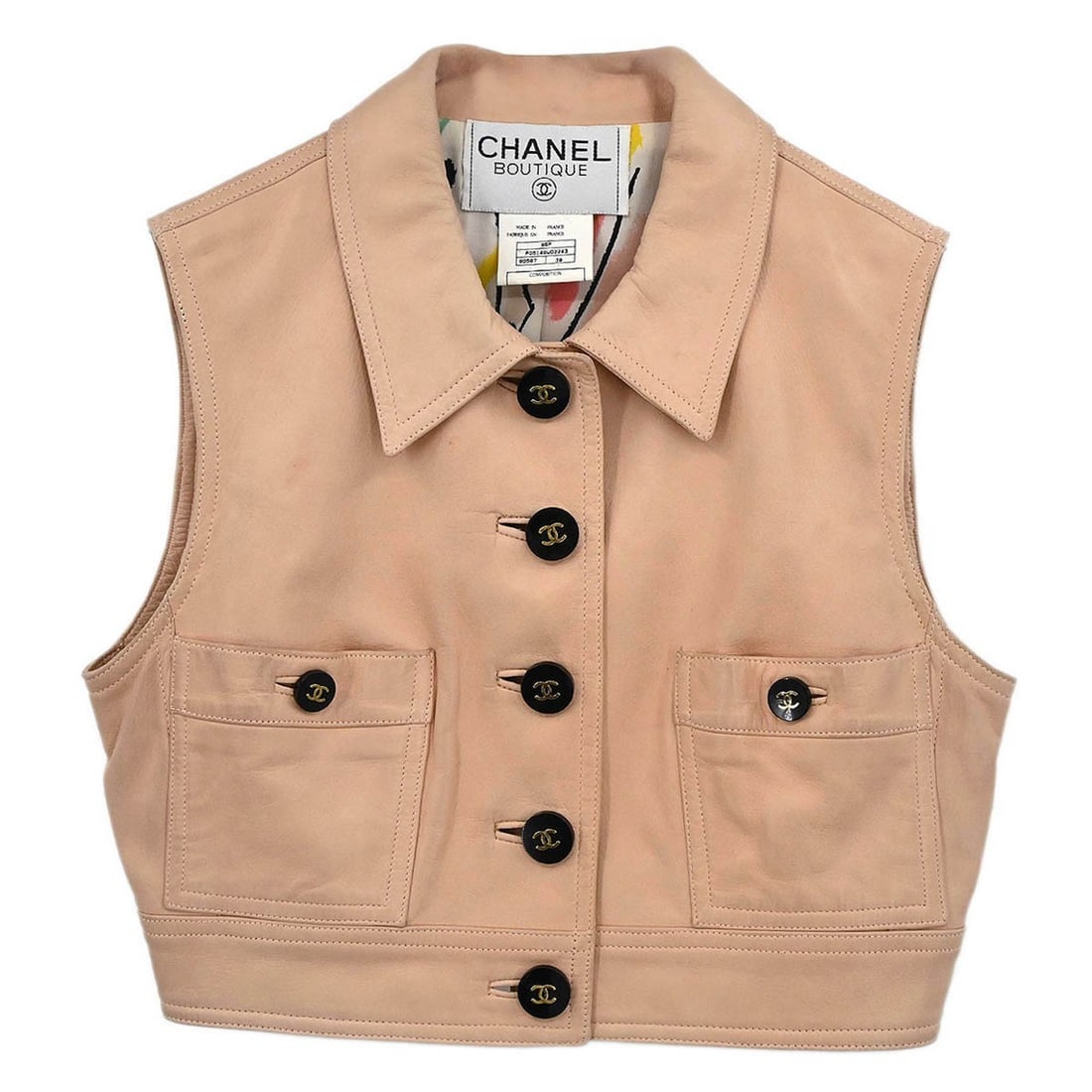 Chanel Vintage Pink Lambskin Sleeveless Button Jacket Size 38 (1 of 14)
