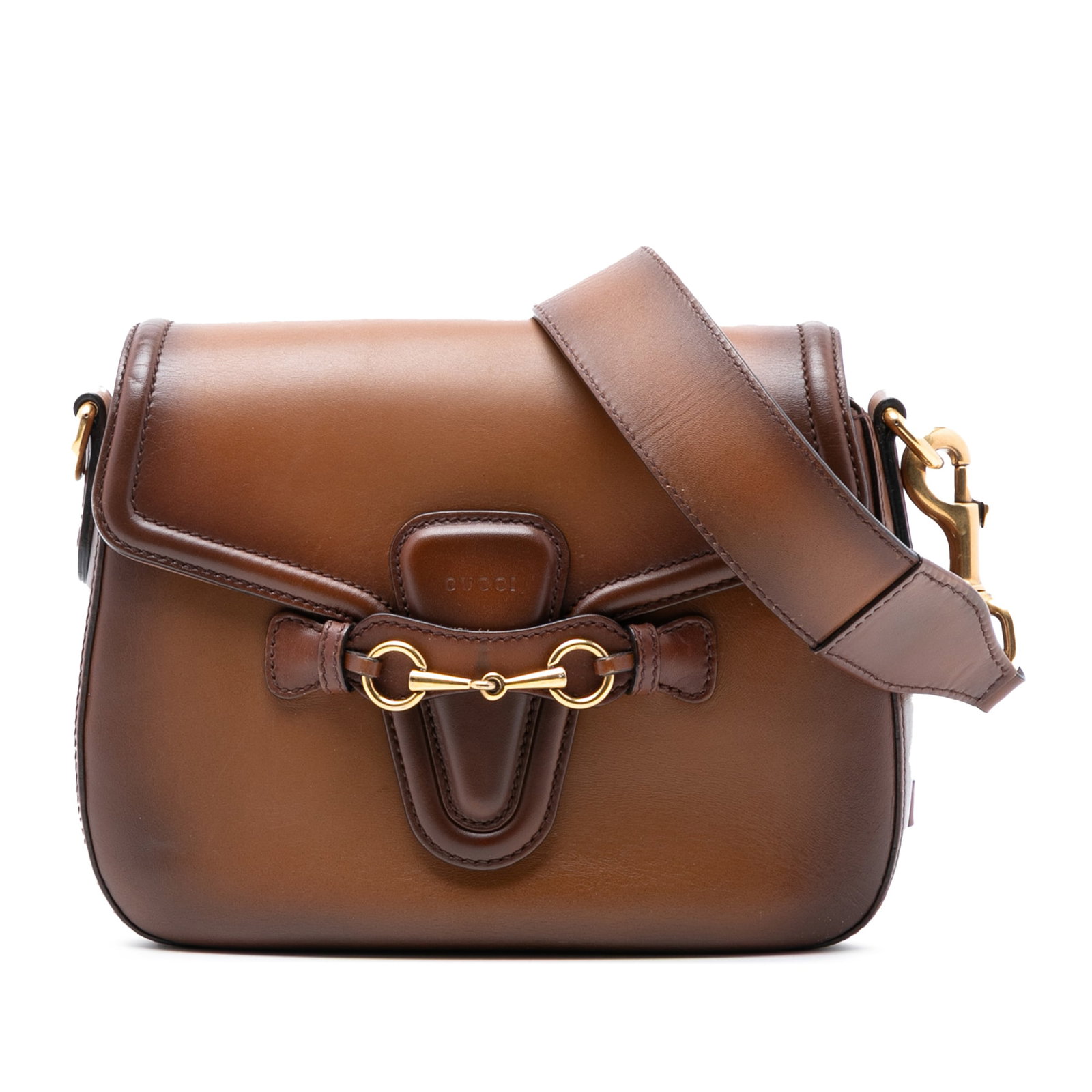 Gucci Lady Web Brown Leather Medium Crossbody Bag with Detachable Strap: Gucci Lady Web Brown Leather Medium Crossbody Bag with Detachable Strap This Gucci Medium Leather Lady Web Crossbody bag is crafted from brown leather and features a detachable flat leather shoulder s