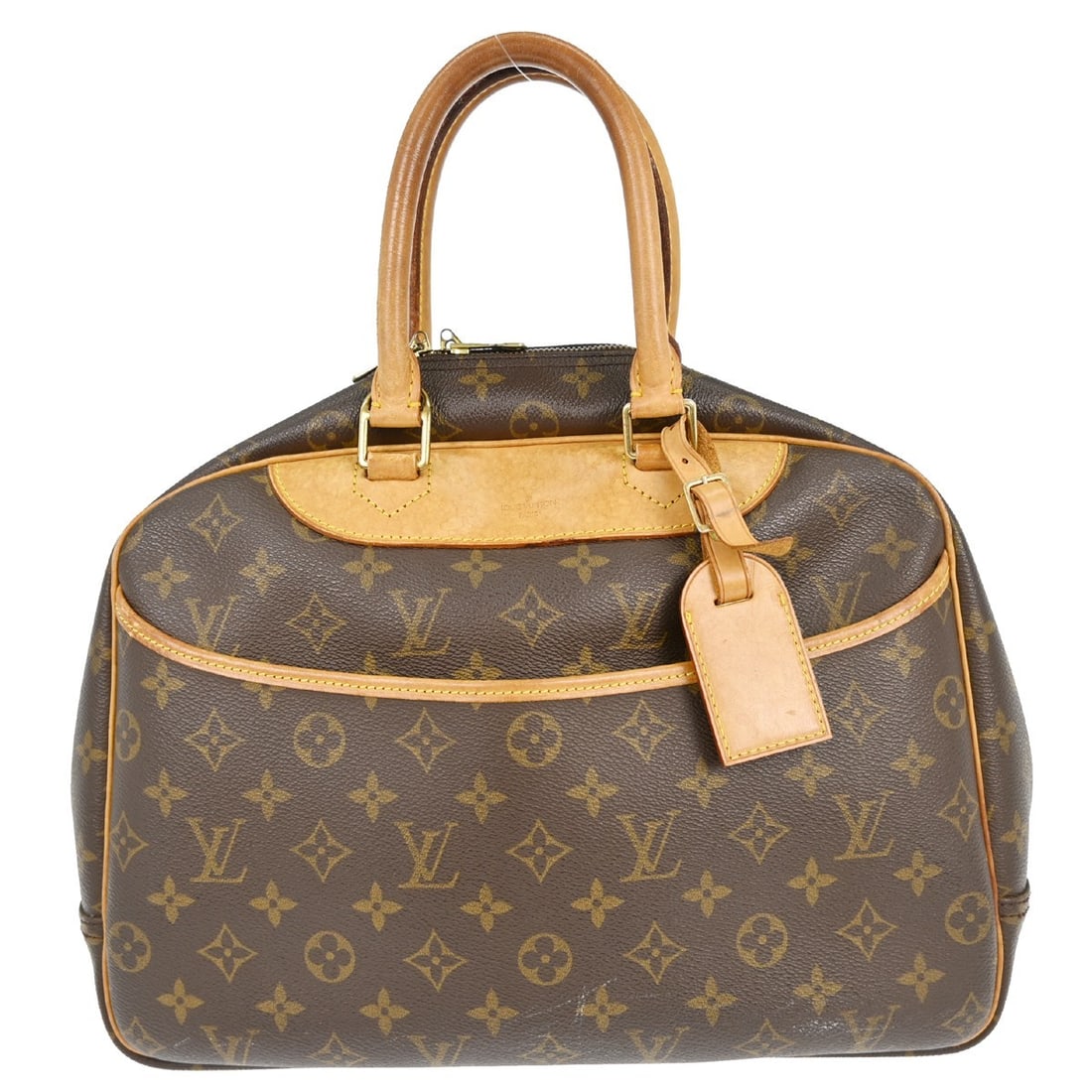 Louis Vuitton Deauville Monogram Canvas Vanity Bowling Bag M47270: Louis Vuitton Deauville Monogram Canvas Vanity Bowling Bag M47270 This Louis Vuitton Deauville Bowling Vanity handbag features the iconic Monogram canvas leather exterior with beige double handles and