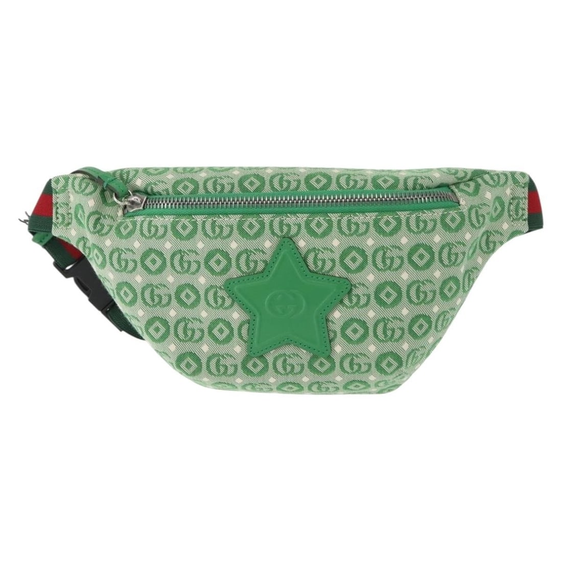 Green GG Canvas Waist Belt Bag by Gucci Unisex: Green GG Canvas Waist Belt Bag by Gucci Unisex This Gucci Waist Pouch Belt Bag features the iconic GG canvas in green and is designed for unisex use. Crafted from durable canvas, it offers a compact a