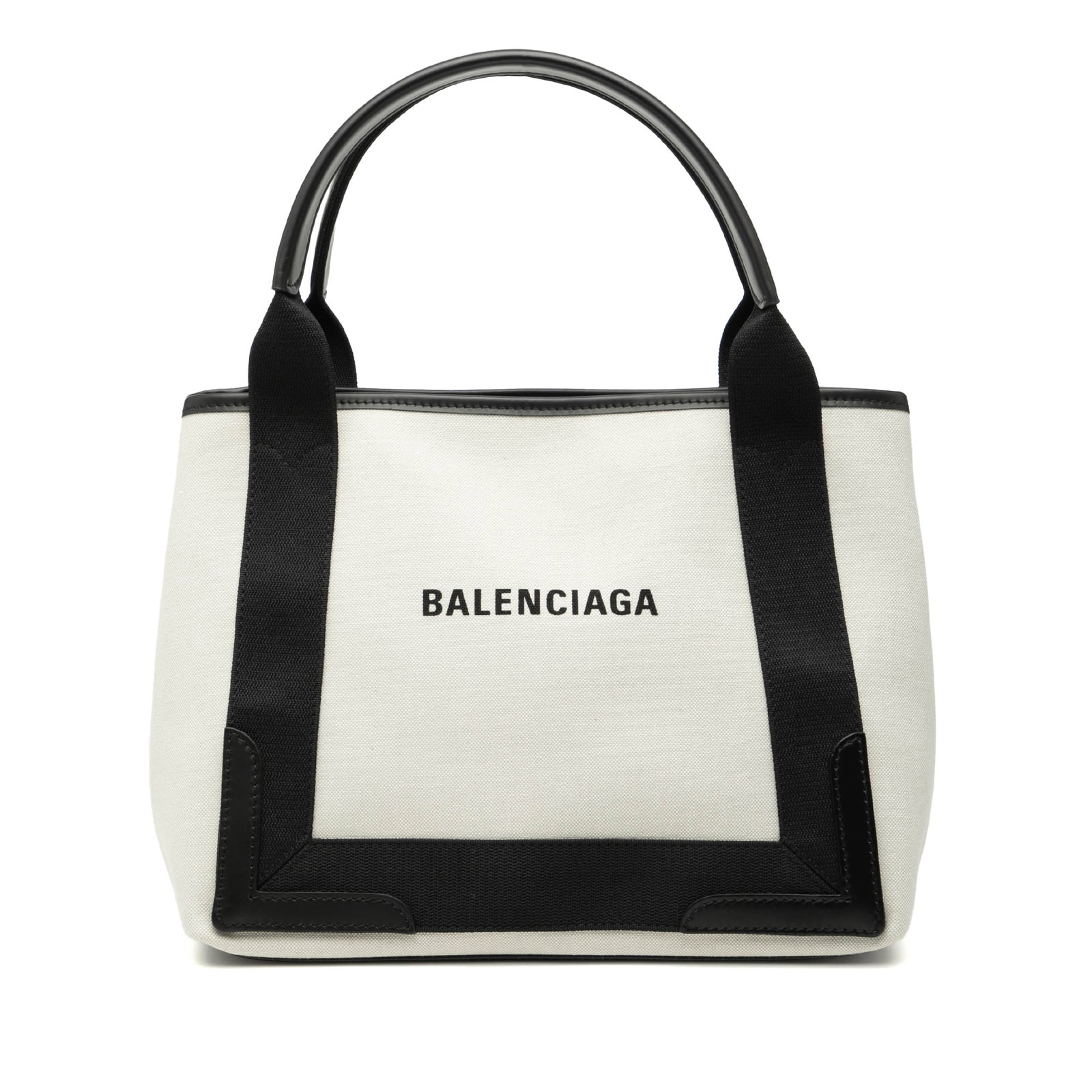 Balenciaga Canvas Navy Cabas S Tote with Leather Trim and Pouch: Balenciaga Canvas Navy Cabas S Tote with Leather Trim and Pouch This Balenciaga Canvas Navy Cabas Tote S features a durable canvas body with leather trim, flat leather handles, an open top design, and