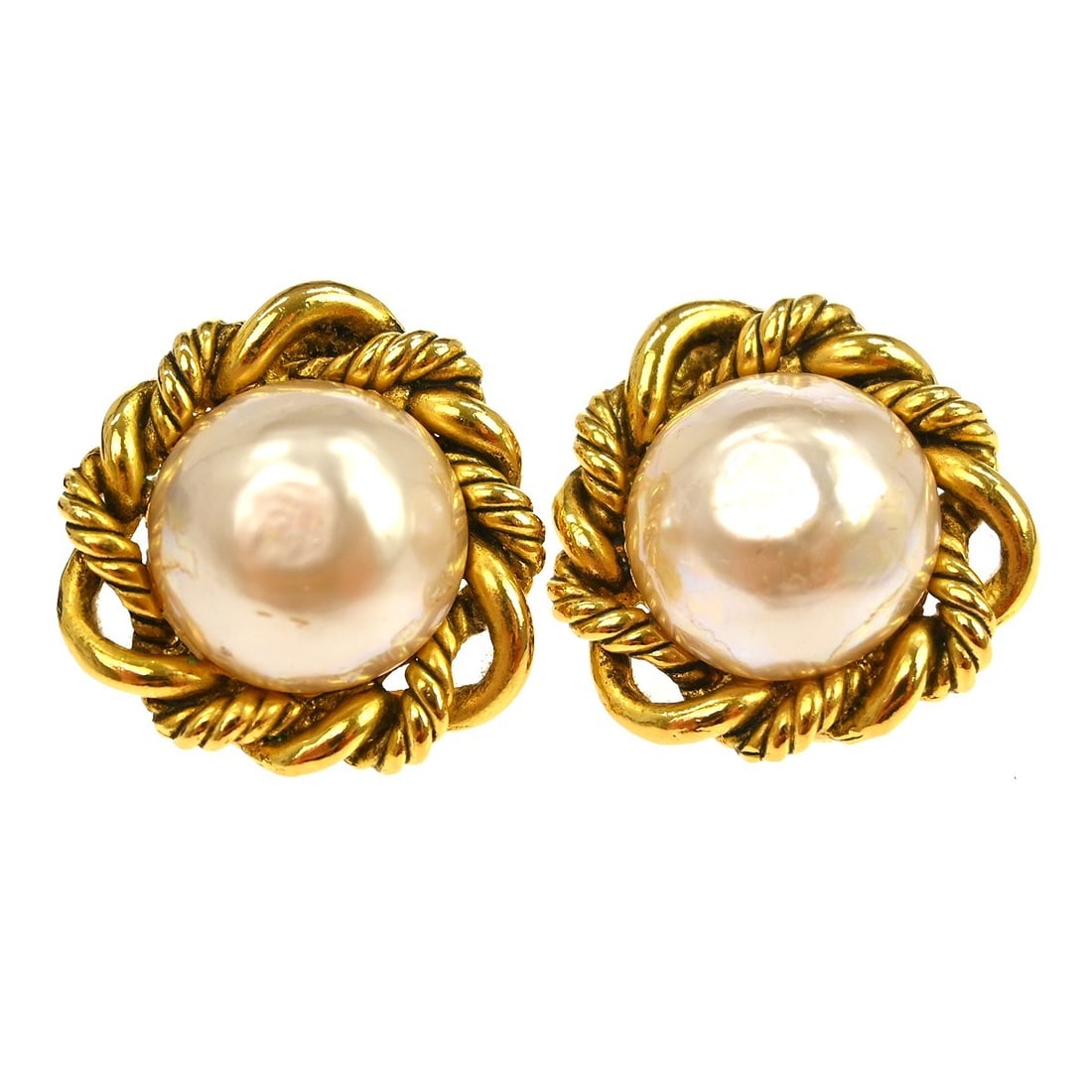 Chanel Clip-On Button Earrings with Gold Tone and Faux Pearl (1 of 6)